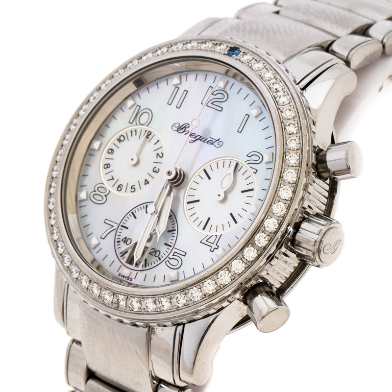 

Breguet Mother of Pearl Stainless Steel Diamonds Transaltantique Type XX Ref.4821 Women's Wristwatch, Silver