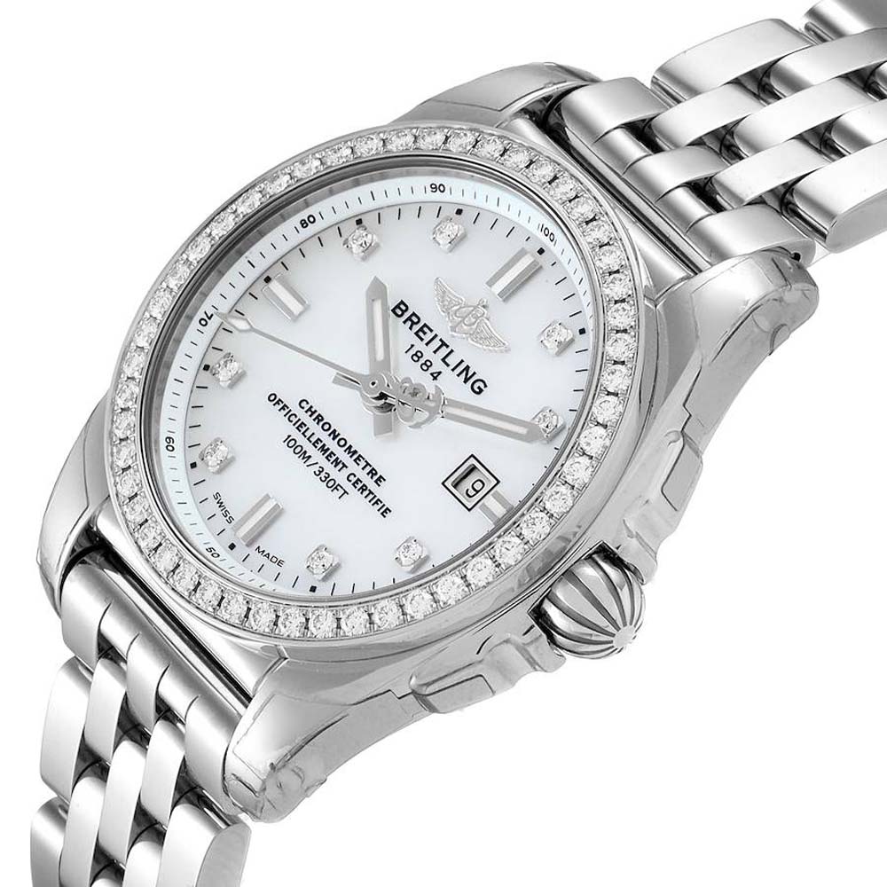 

Breitling MOP Diamonds Stainless Steel Galactic A72348 Women's Wristwatch 29 MM, White