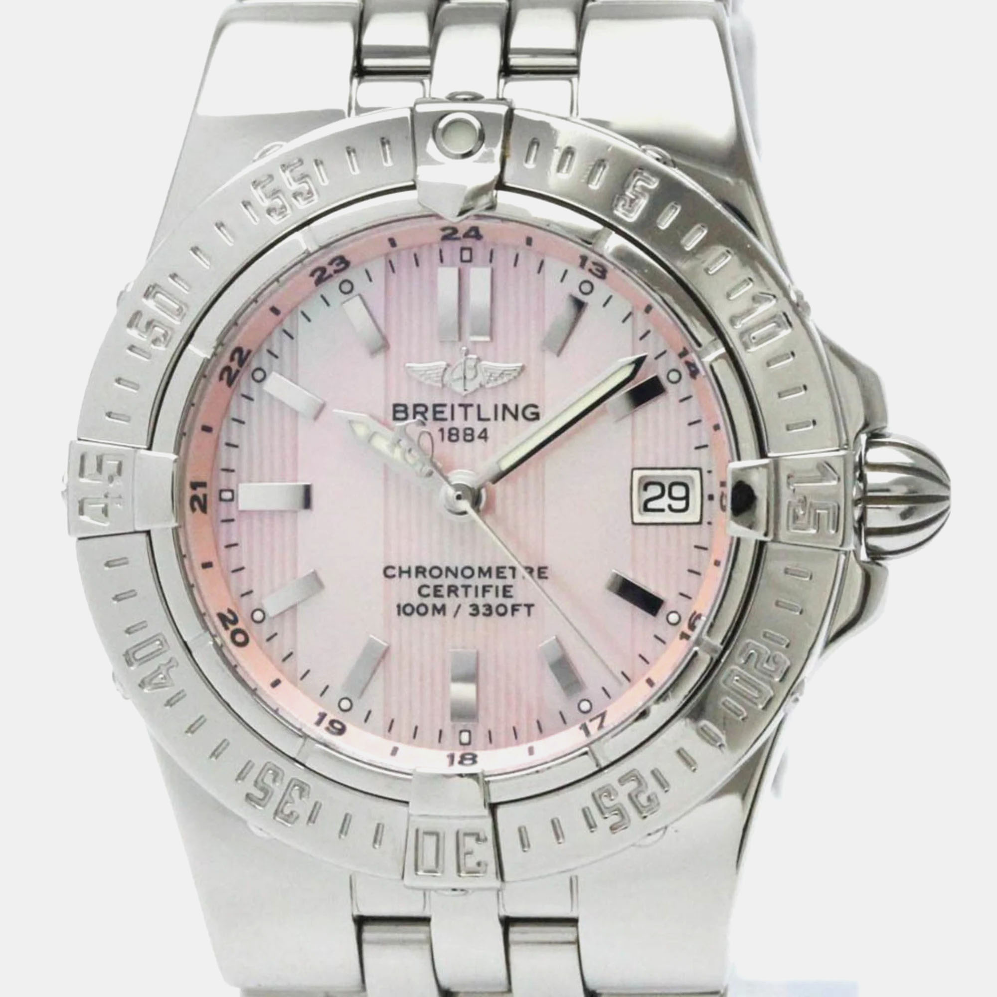 

Breitling Pink Stainless Steel Starliner Quartz Women's Wristwatch 30 mm