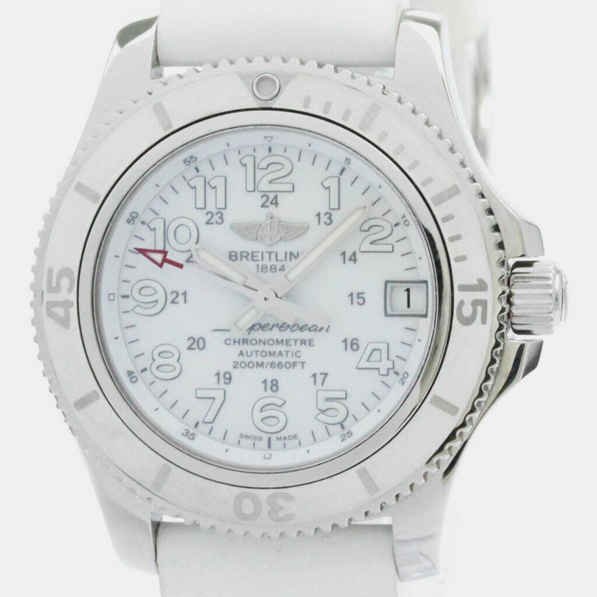 Pre-owned Breitling Super Ocean Ll Steel Automatic Ladies Watch A17312 In White