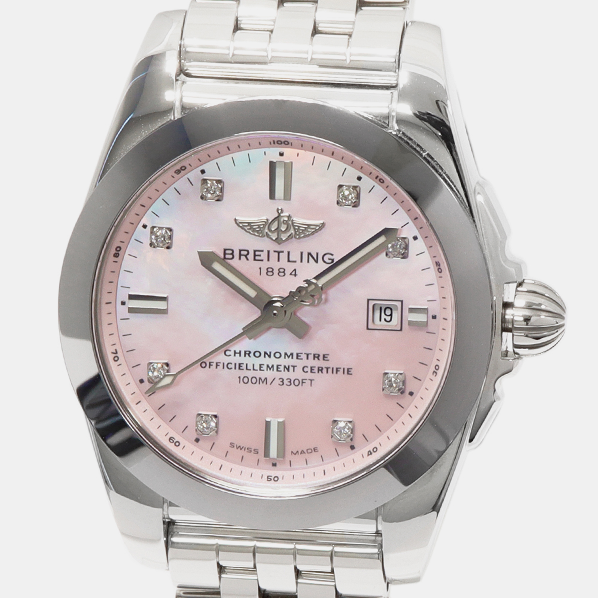 

Breitling Pink Stainless Steel Galactic W72348121A2A1 Quartz Women's Wristwatch 29 mm