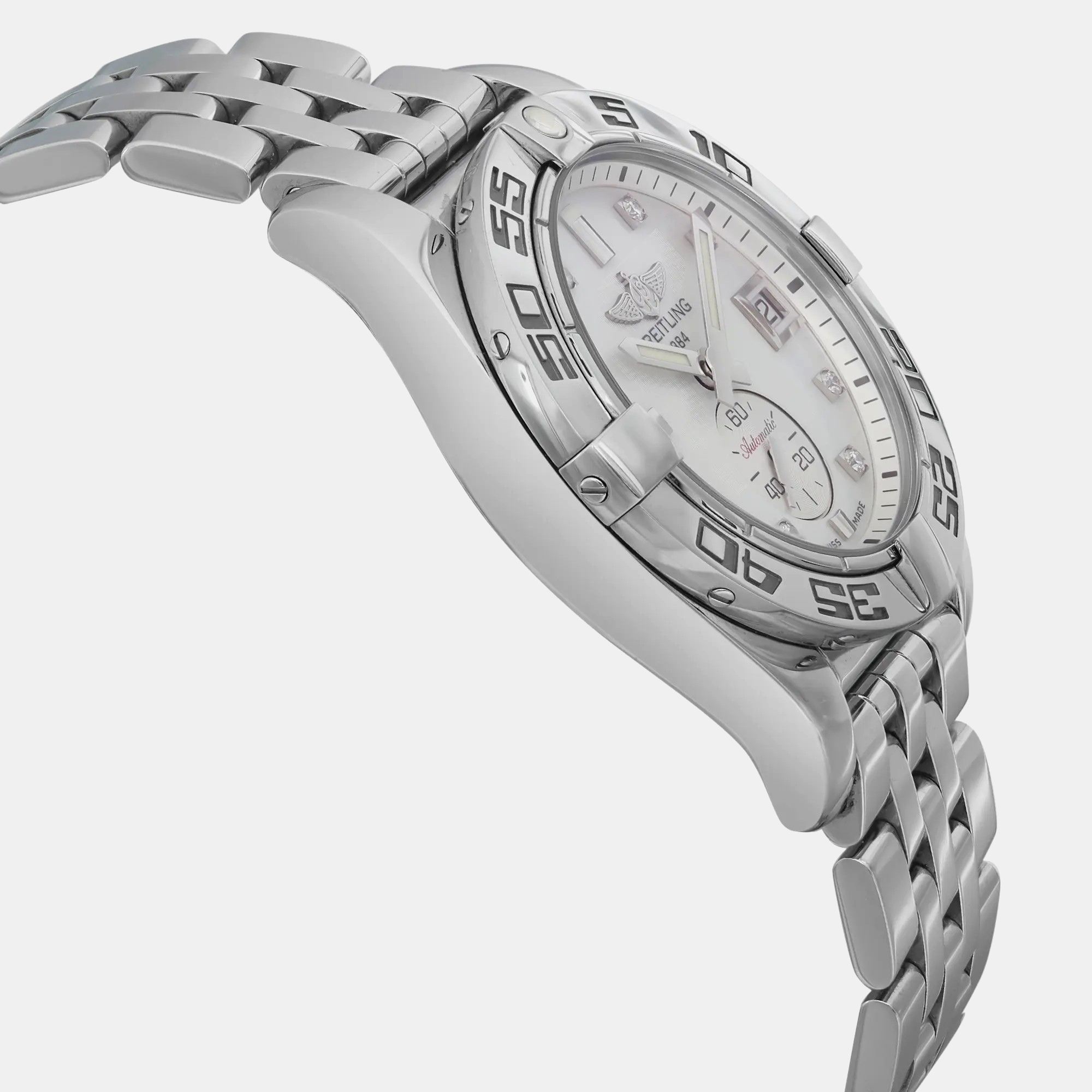 Breitling White Stainless Steel Galactic A37330 Automatic Men`s Wristwatch 36 mm 