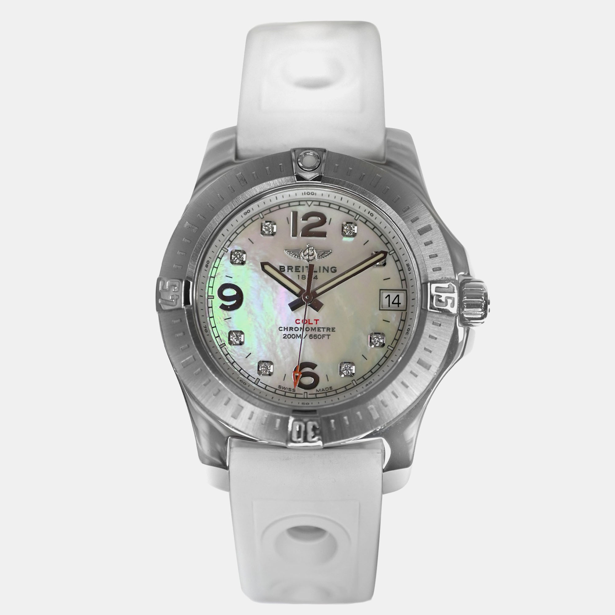 Pre-owned Breitling Colt A74389 Quartz White Diamonds Stainless Steel Women's Wristwatch 36 Mm