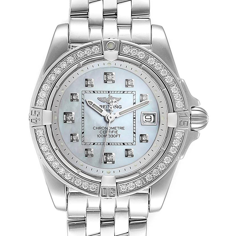 

Breitling Blue MOP Diamonds Stainless Steel Cockpit A71356 Women's Wristwatch, Silver