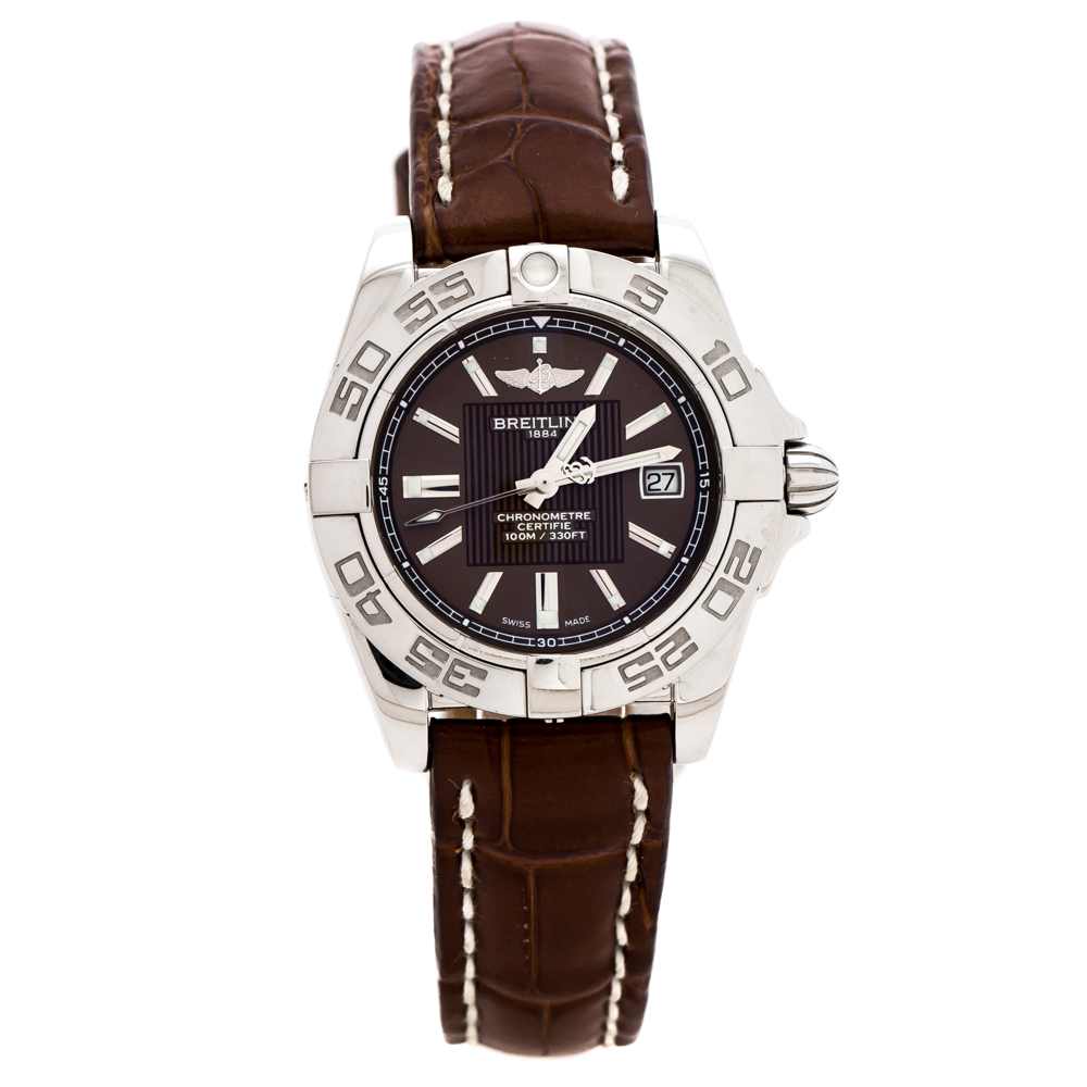 Pre-owned Breitling Brown Stainless Steel Galactic 32 Sleek Edition A713586 Women's Wristwatch 32mm