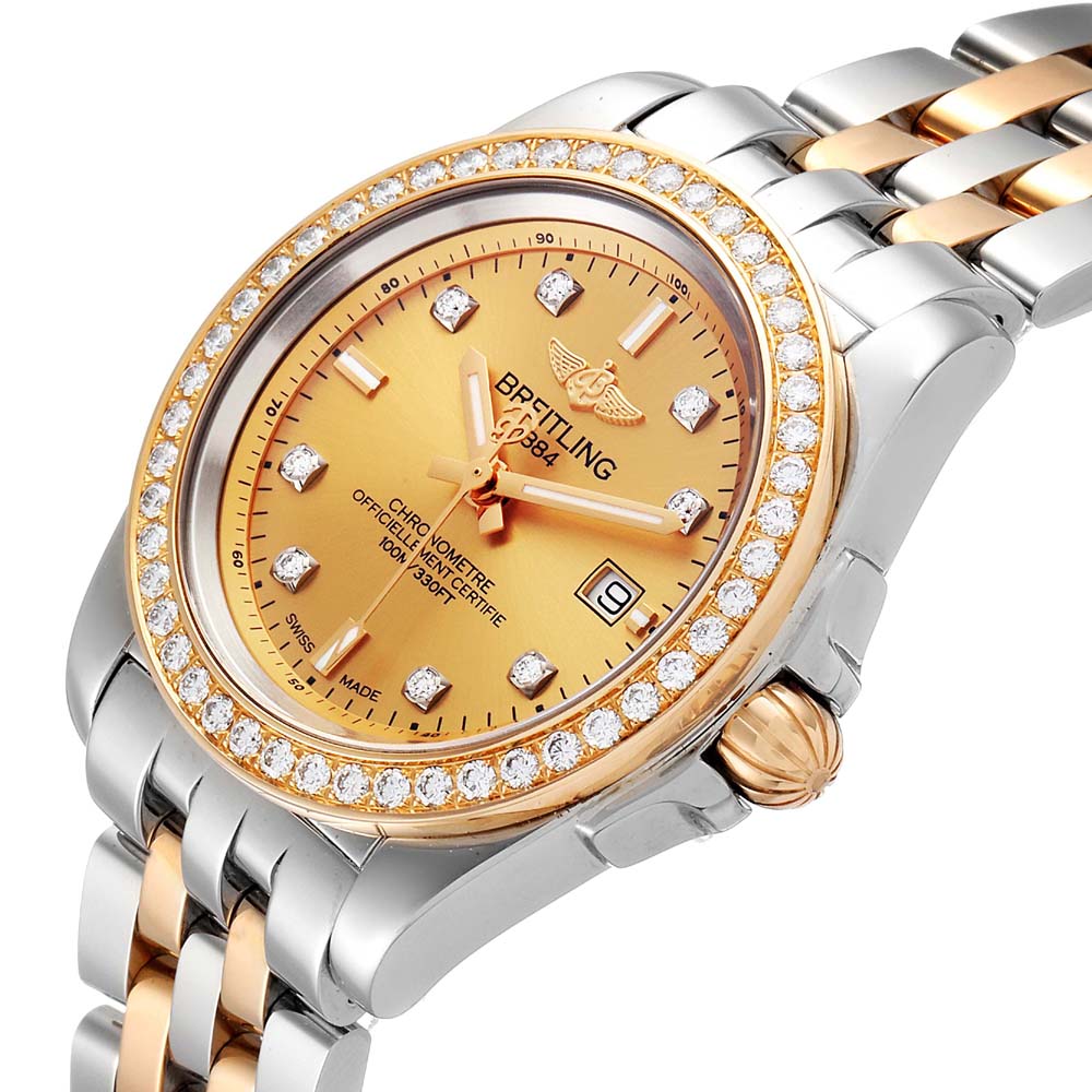 

Breitling Champagne Diamonds 18K Rose Gold And Stainless Steel Galactic C71330 Women's Wristwatch 32 MM