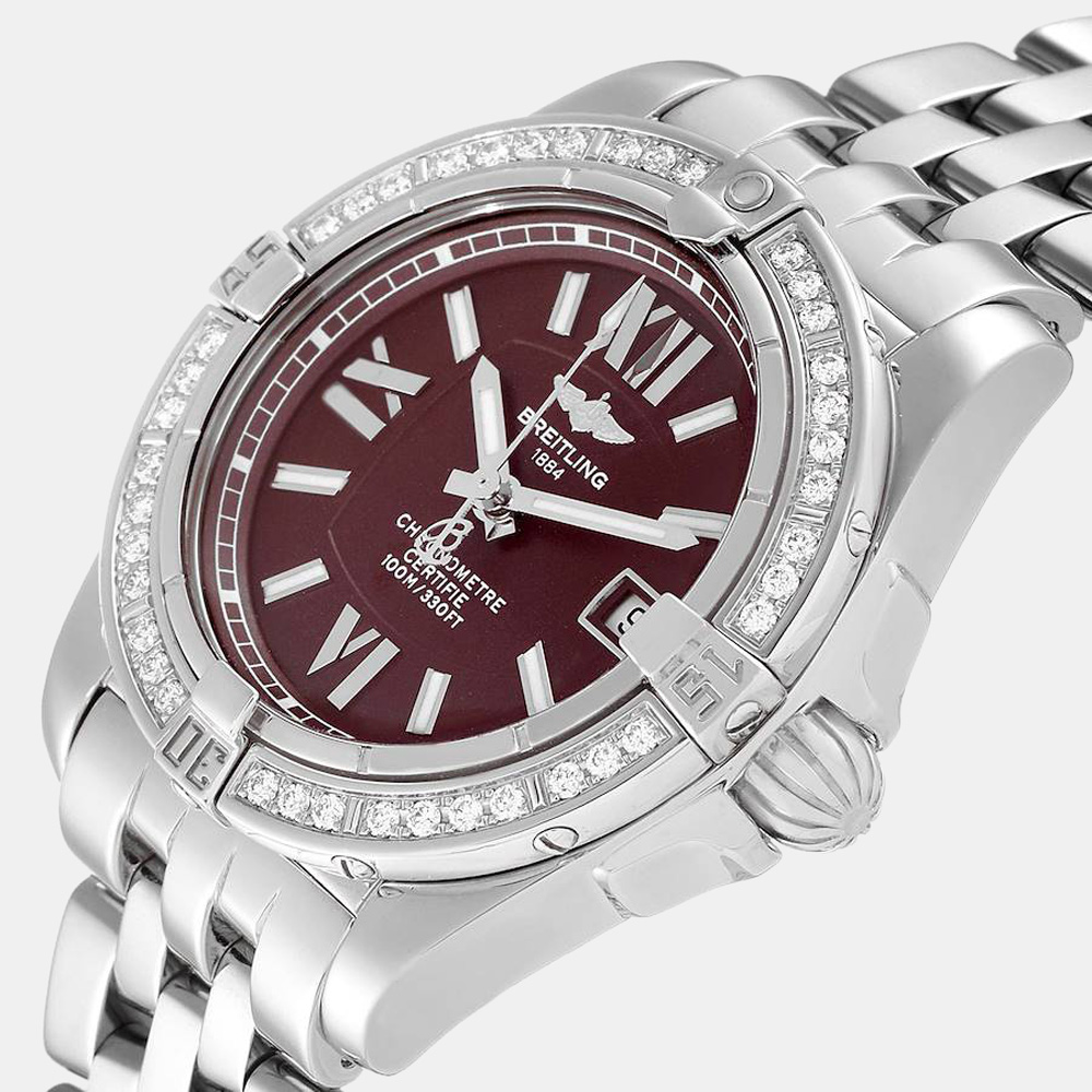 

Breitling Burgundy Diamonds Stainless Steel Cockpit Chronometer A17356 Women's Wristwatch 31 MM