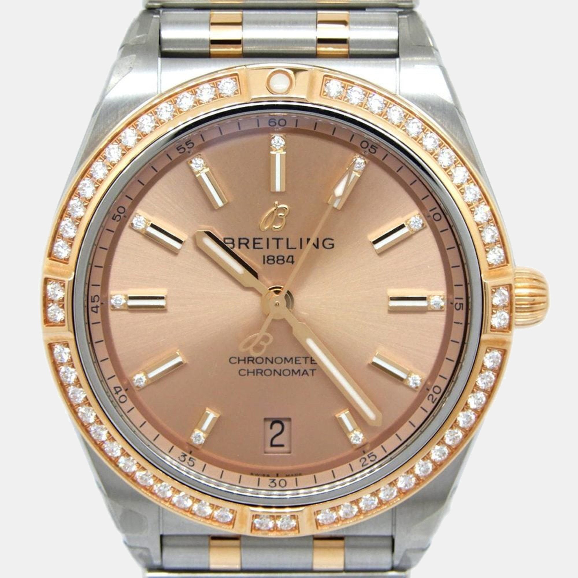 

Breitling Pink Diamonds 18K Rose Gold And Stainless Steel Chronomat U10380 Women's Wristwatch 36 mm