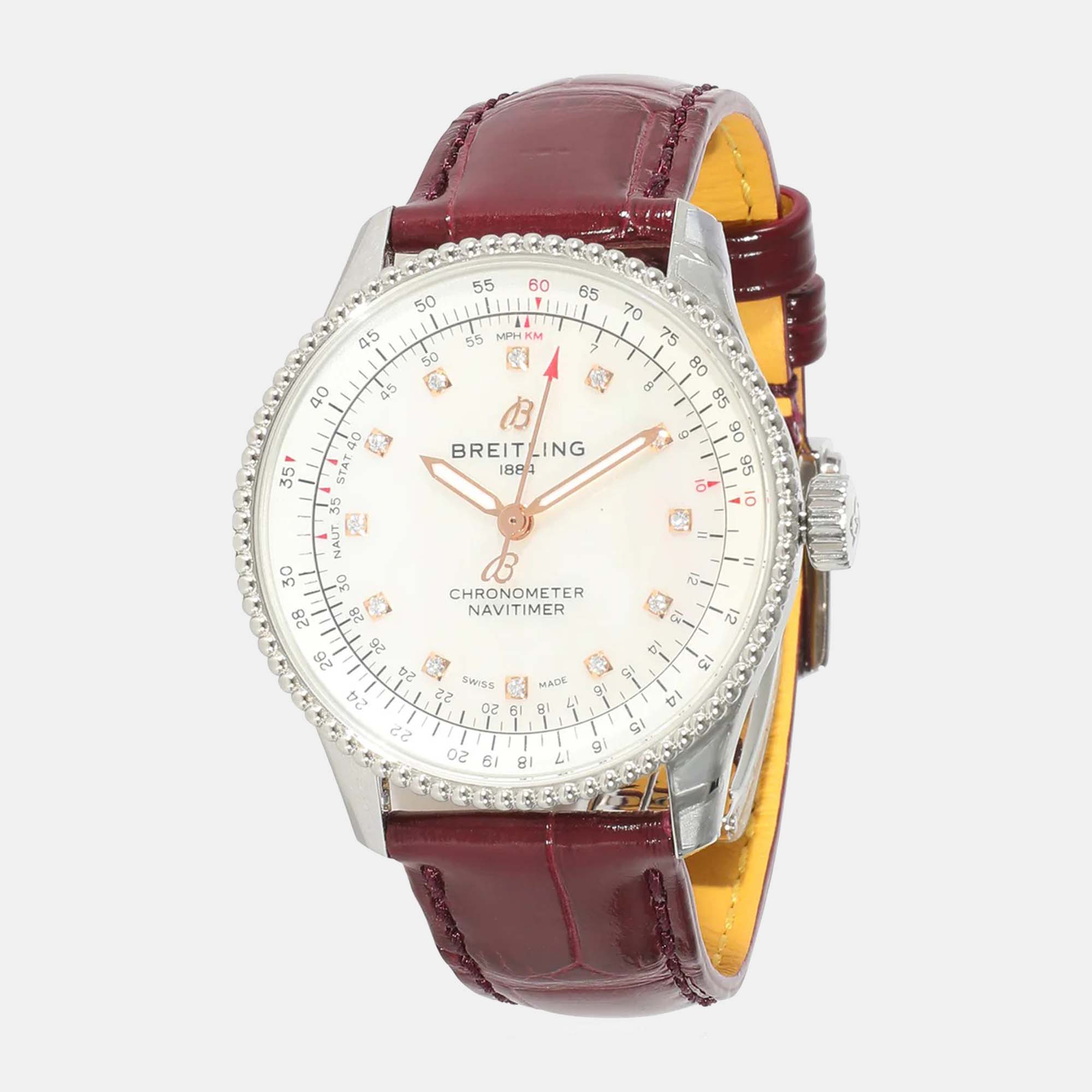 

Breitling White Diamond Stainless Steel Navitimer A17395211A1P2 Automatic Women's Wristwatch 35 mm