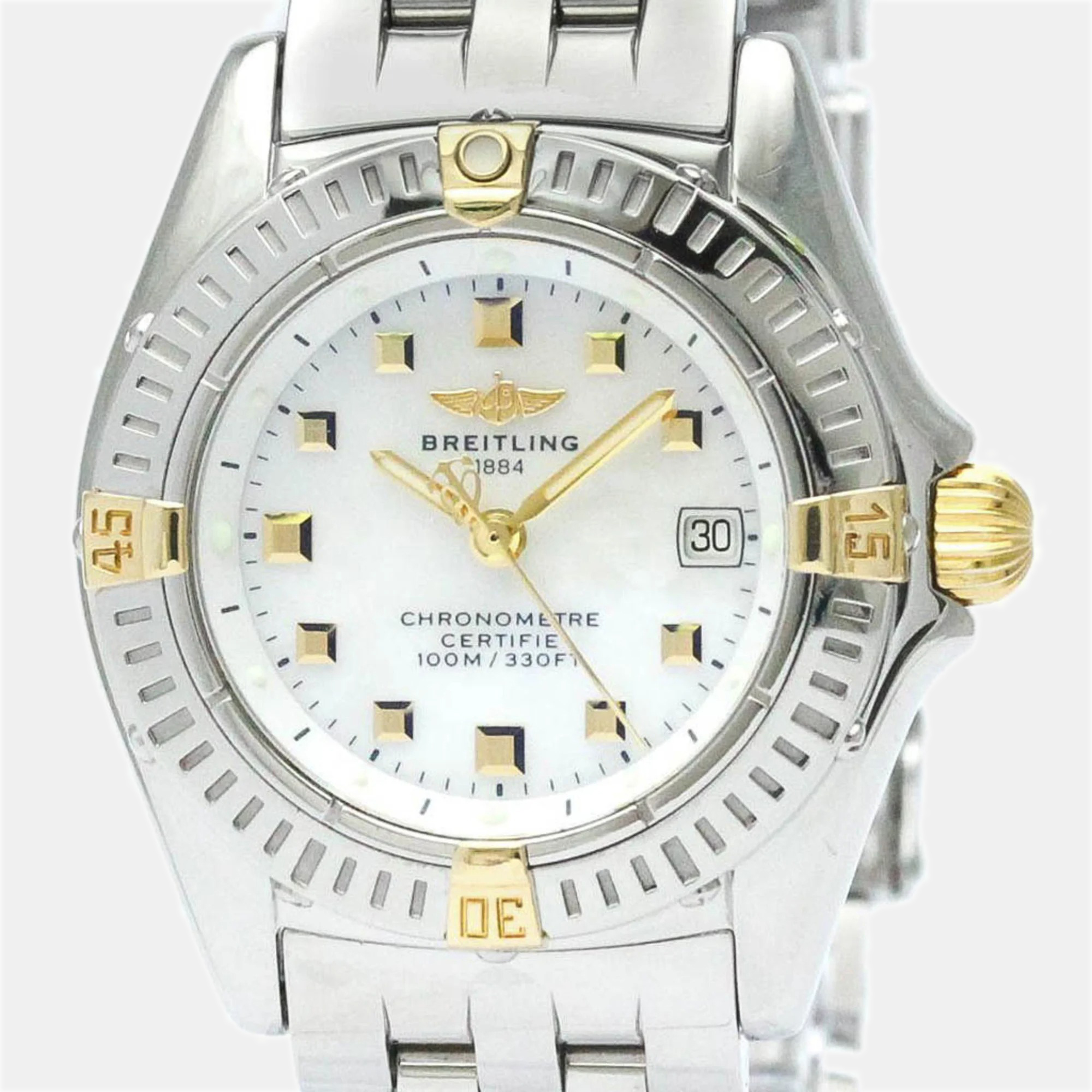 Pre-owned Breitling White Shell 18k Yellow Gold And Stainless Steel Callistino Quartz Women's Wristwatch 27 Mm