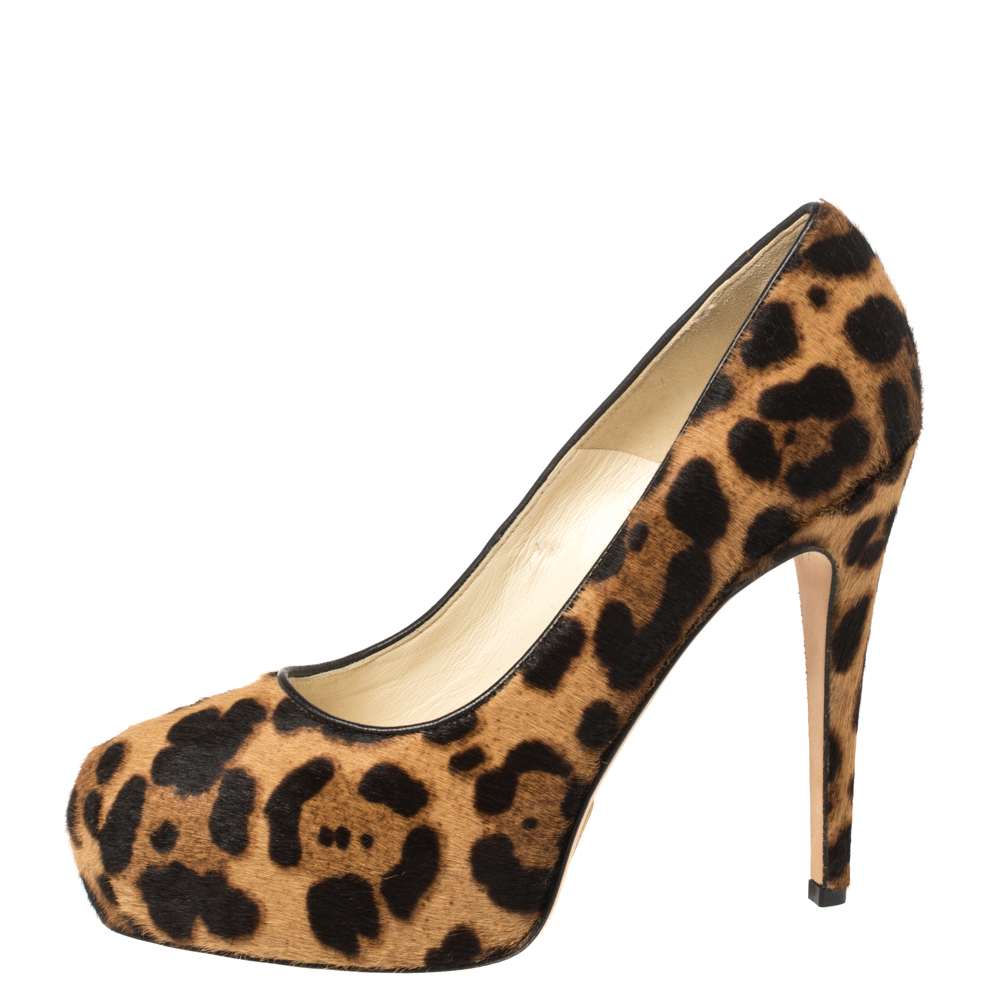 

Brian Atwood Brown/Black Animal Print Calf Hair Platform Pumps Size