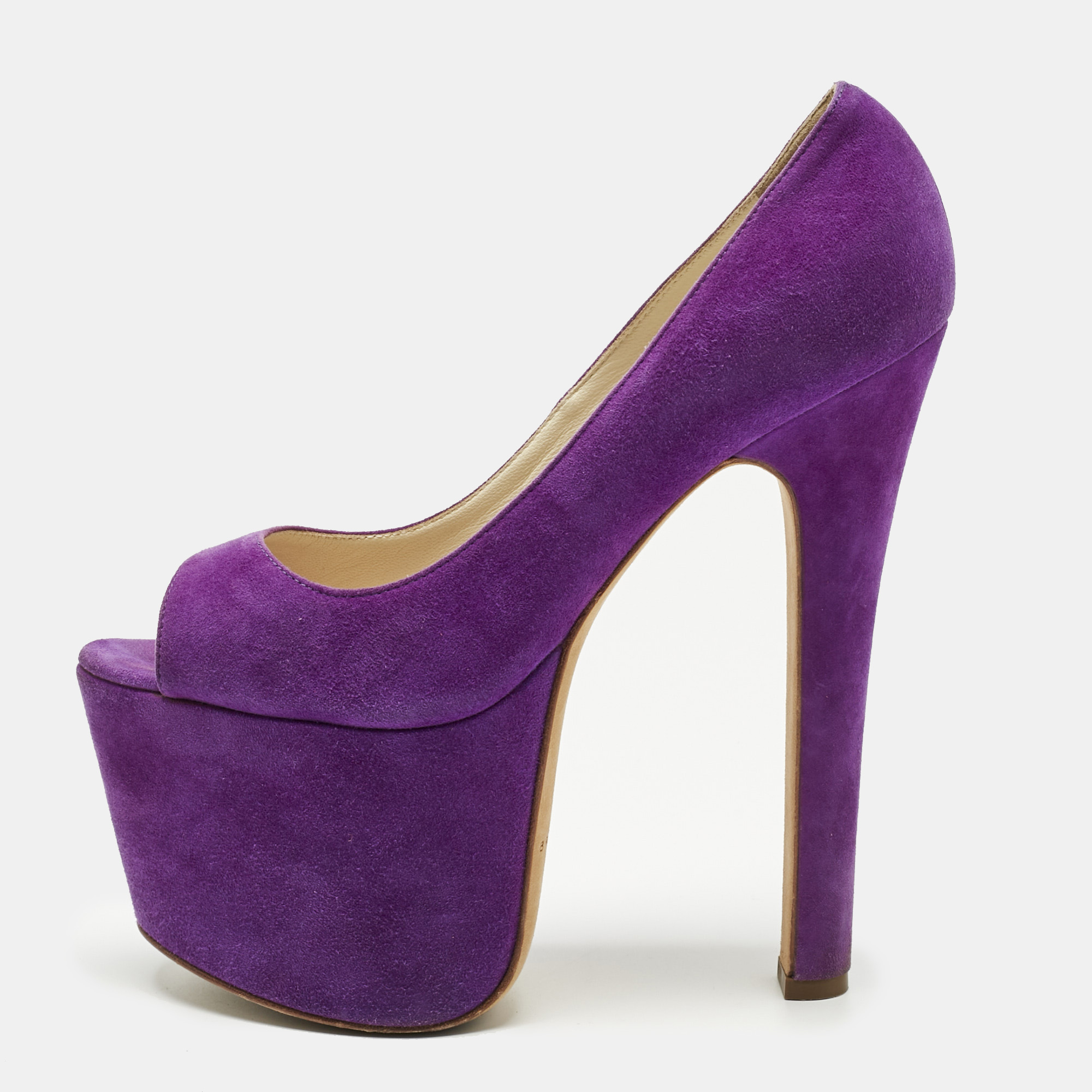 Brian Atwood Purple Suede Platform Open Toe Pumps Size 36