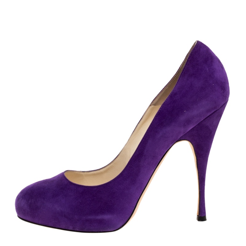 

Brian Atwood Purple Suede Hidden Platform Pumps Size