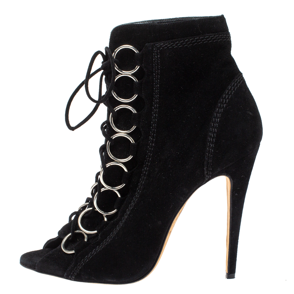 

Brian Atwood Black Suede Adele Lace up Booties Size