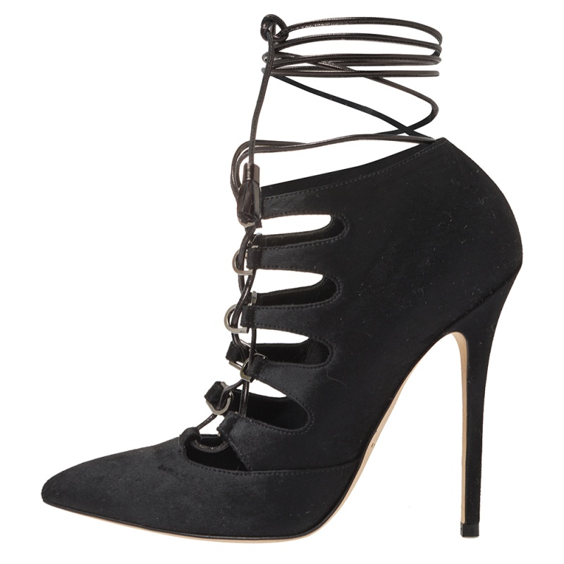 

Brian Atwood Black Calf Hair Adelaide Ankle Wrap Pumps Size