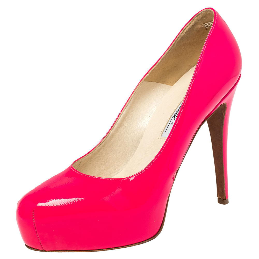 Pre-owned Brian Atwood Pink Patent Leather Platform Pumps Size 38.5