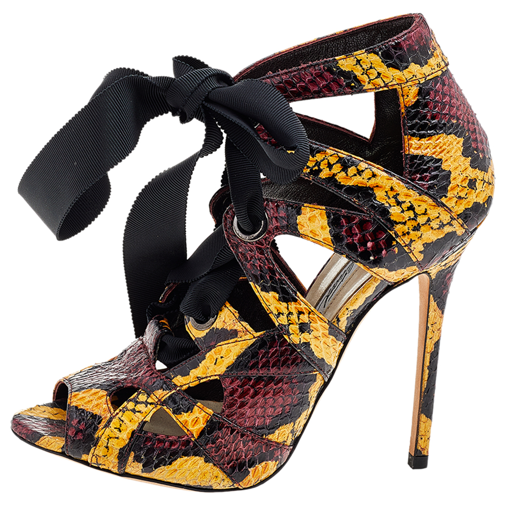 

Brian Atwood Multicolor Python Adelia Ankle Wrap Sandals Size