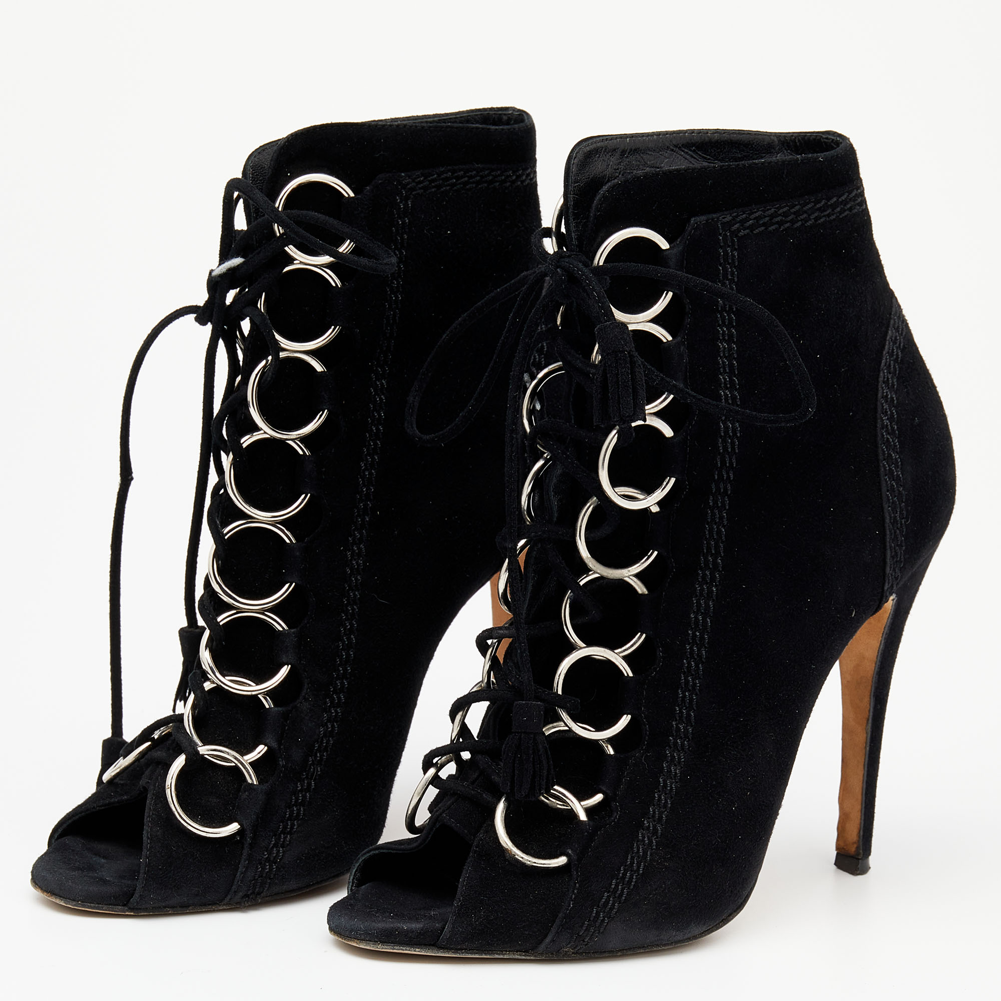 

Brian Atwood Black Suede Adele Lace Up Boots Size