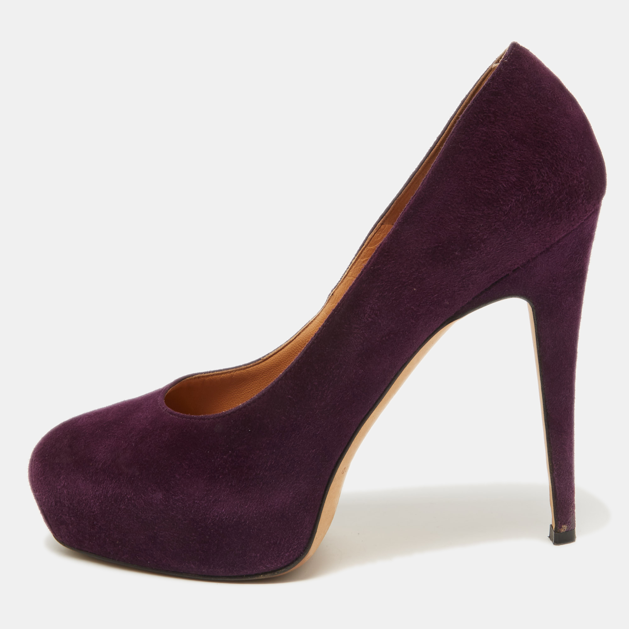 Pre-owned Brian Atwood Purple Suede Maniac Platform Pumps Size 38.5