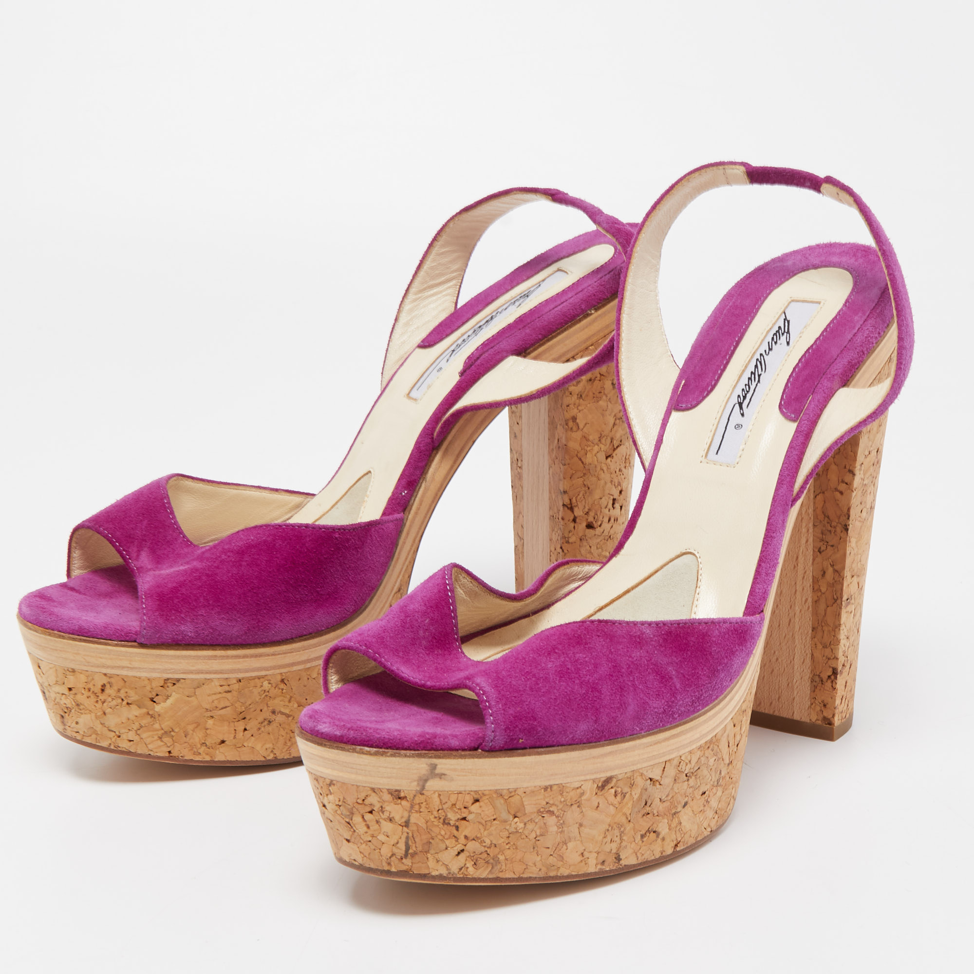 

Brian Atwood Purple Suede Peep Toe Slingback Platform Sandals Size