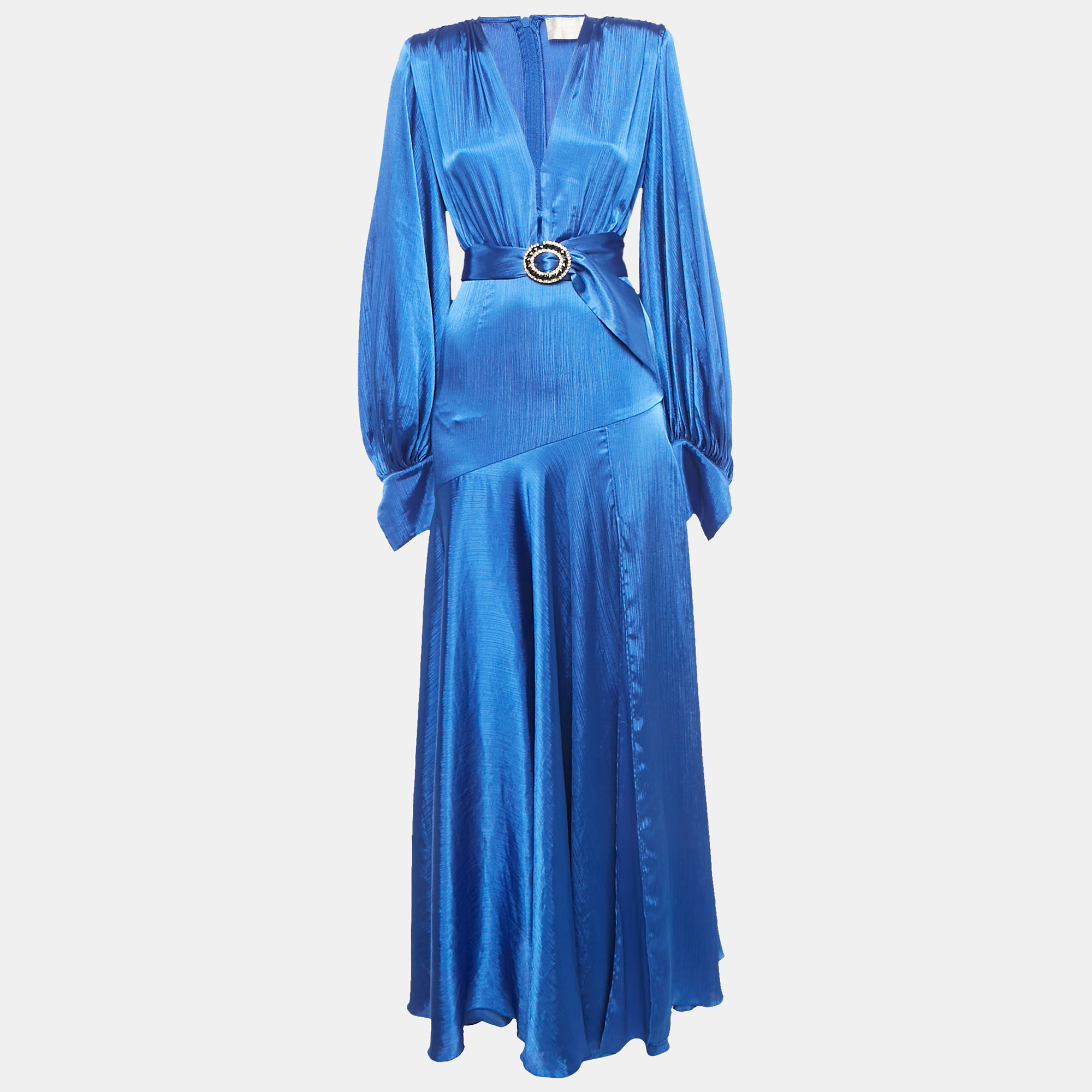 

Bronx & Banco Blue Silk Blend Belted Maxi Dress XS