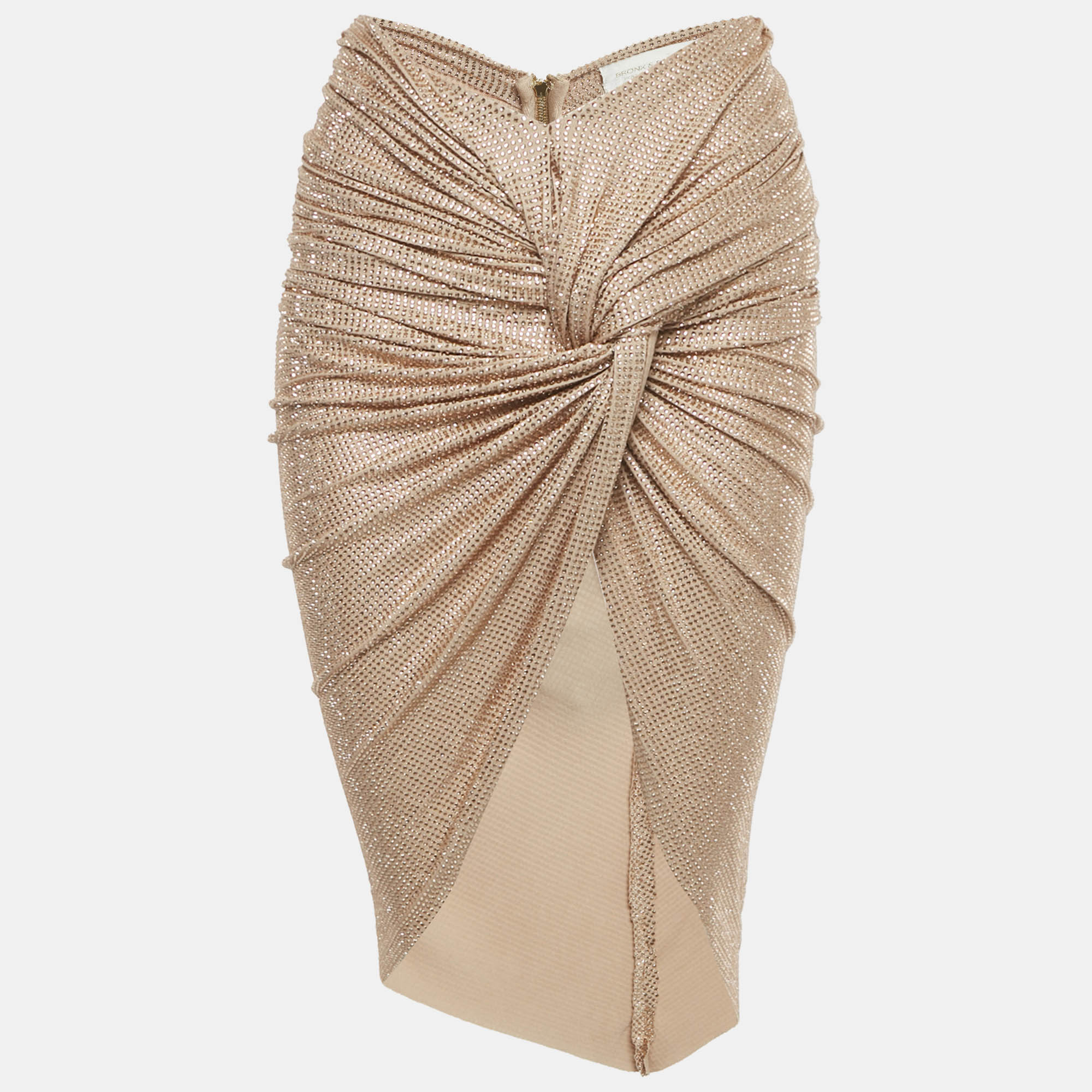 

Bronx & Banco Rose Gold/Beige Studded Jersey Draped Mini Skirt XS