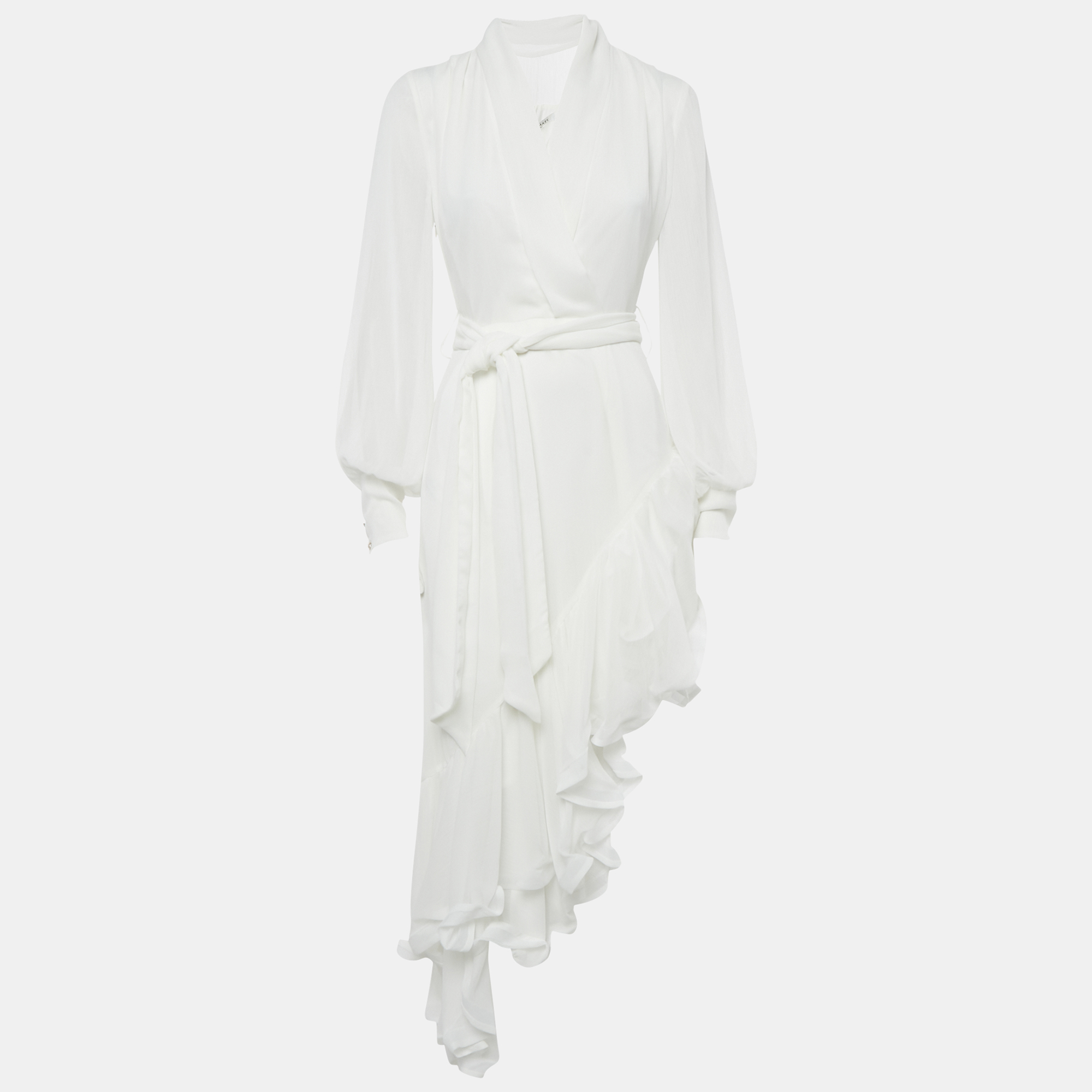 

Brunello Cucinelli White Chiffon Ruffled Asymmetric Genevieve Dress XS