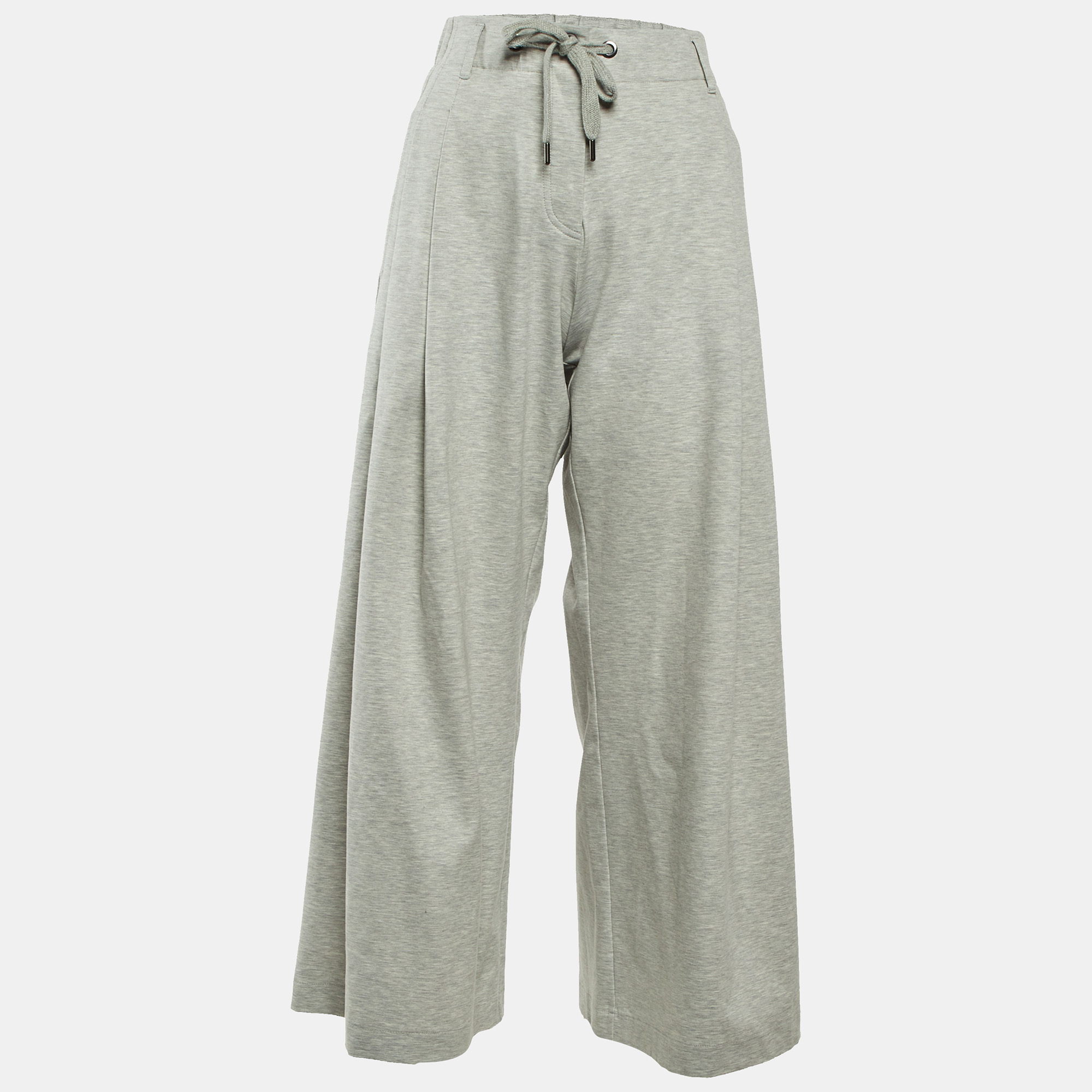 Pre-owned Brunello Cucinelli Grey Jersey Wide Leg Drawstring Pants Xs In Gray