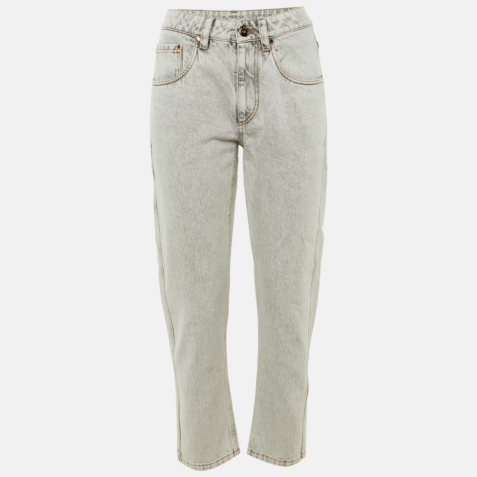 Pre-owned Brunello Cucinelli Light Grey Denim The Straight Leg Jeans S/waist 28" In Gray