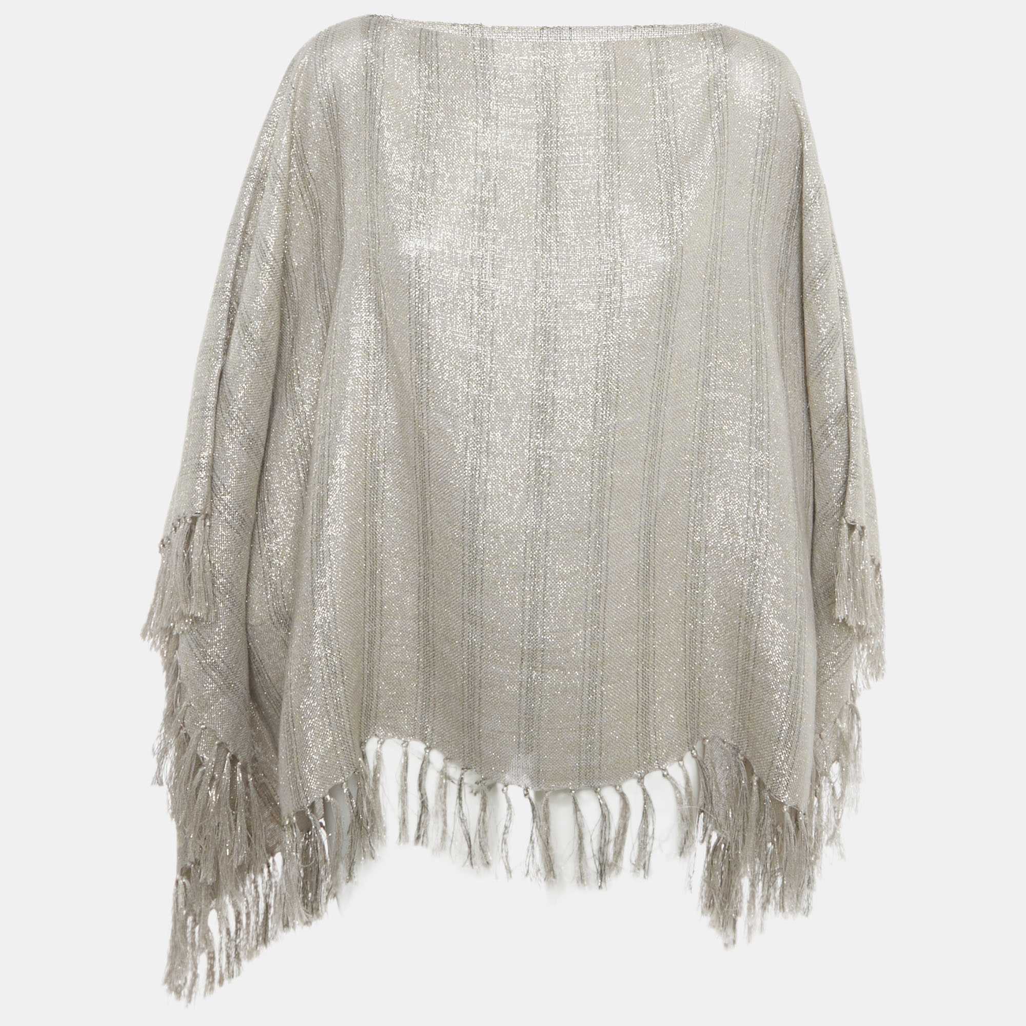 Pre-owned Brunello Cucinelli Beige Lurex And Linen Fringed Poncho One Size In Sand