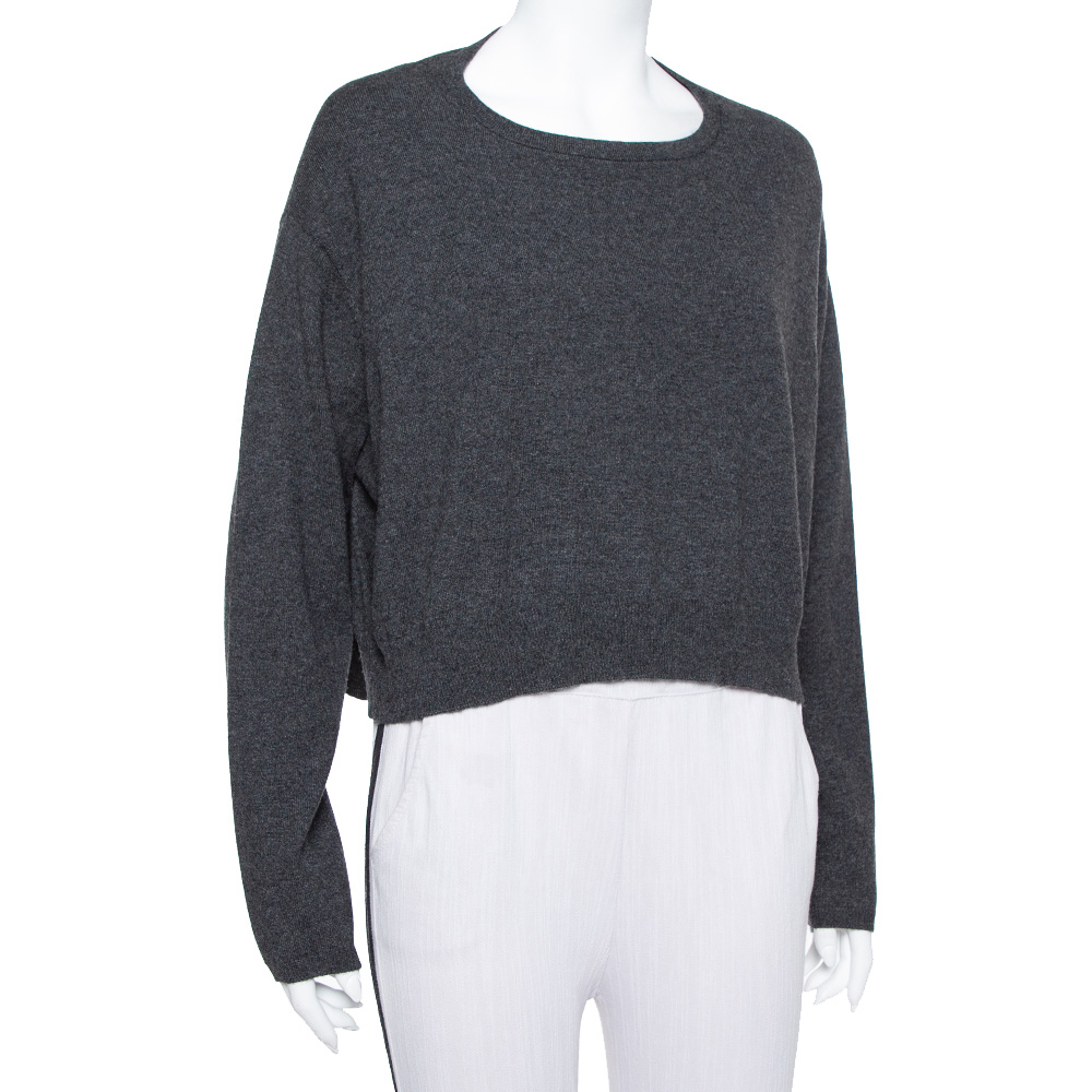 

Brunello Cucinelli Dark Grey Cashmere Crop Sweater