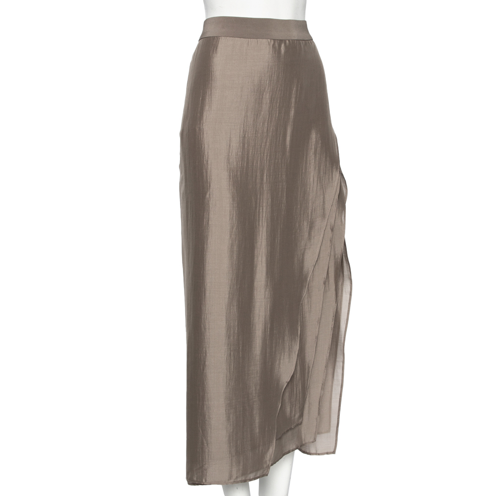 

Brunello Cucinelli Beige Silk Layered Midi Skirt