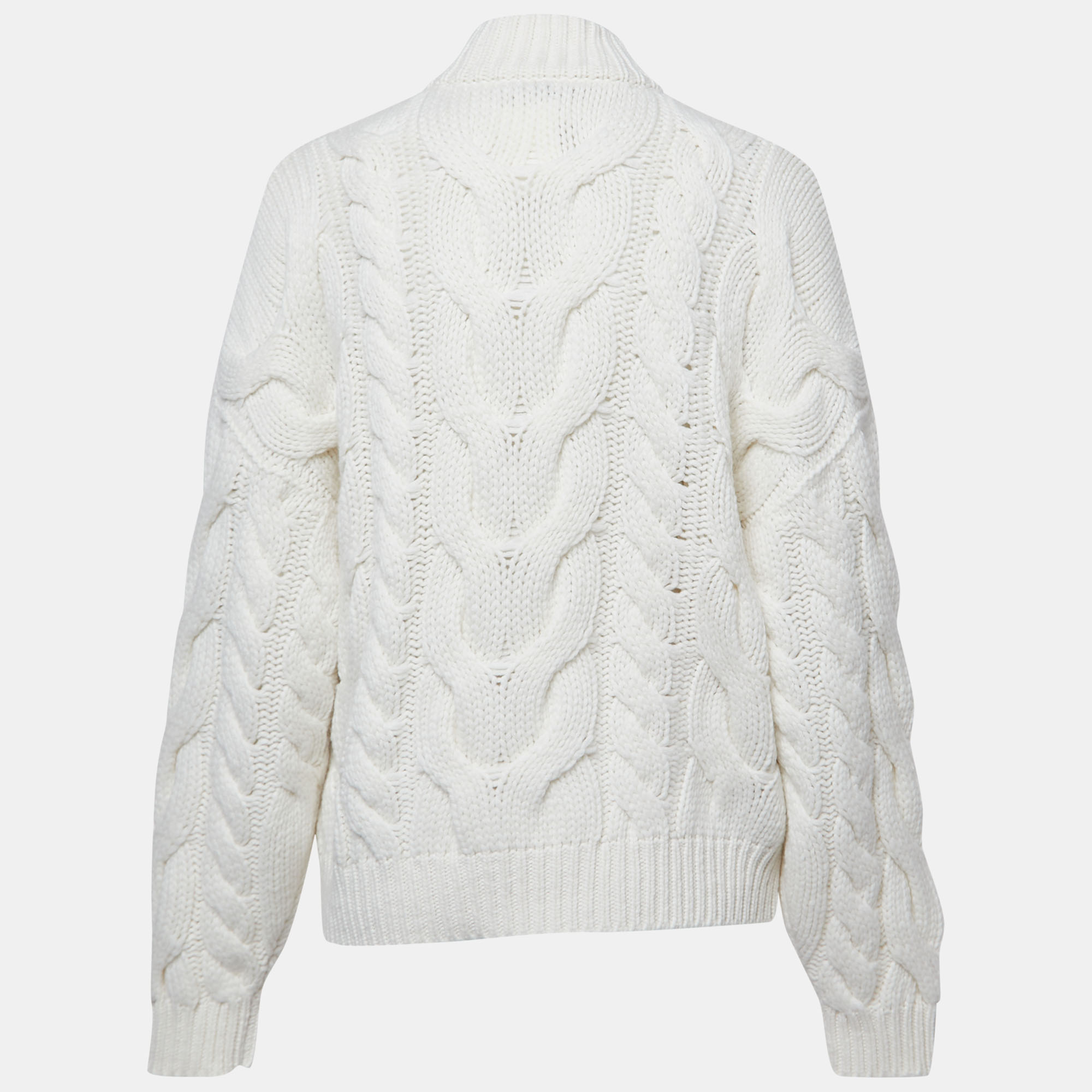 

Brunello Cucinelli White Cashmere Cable-Knit Zip-Up Jacket