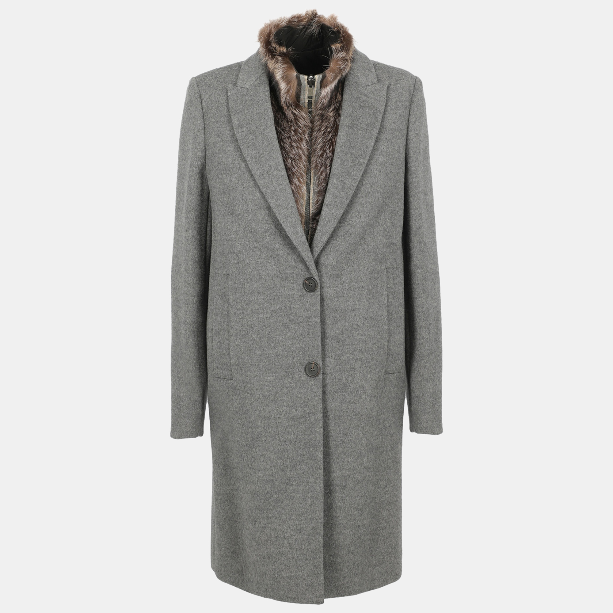 Pre-owned Brunello Cucinelli Women's Wool Single Breasted Coat - Grey - M