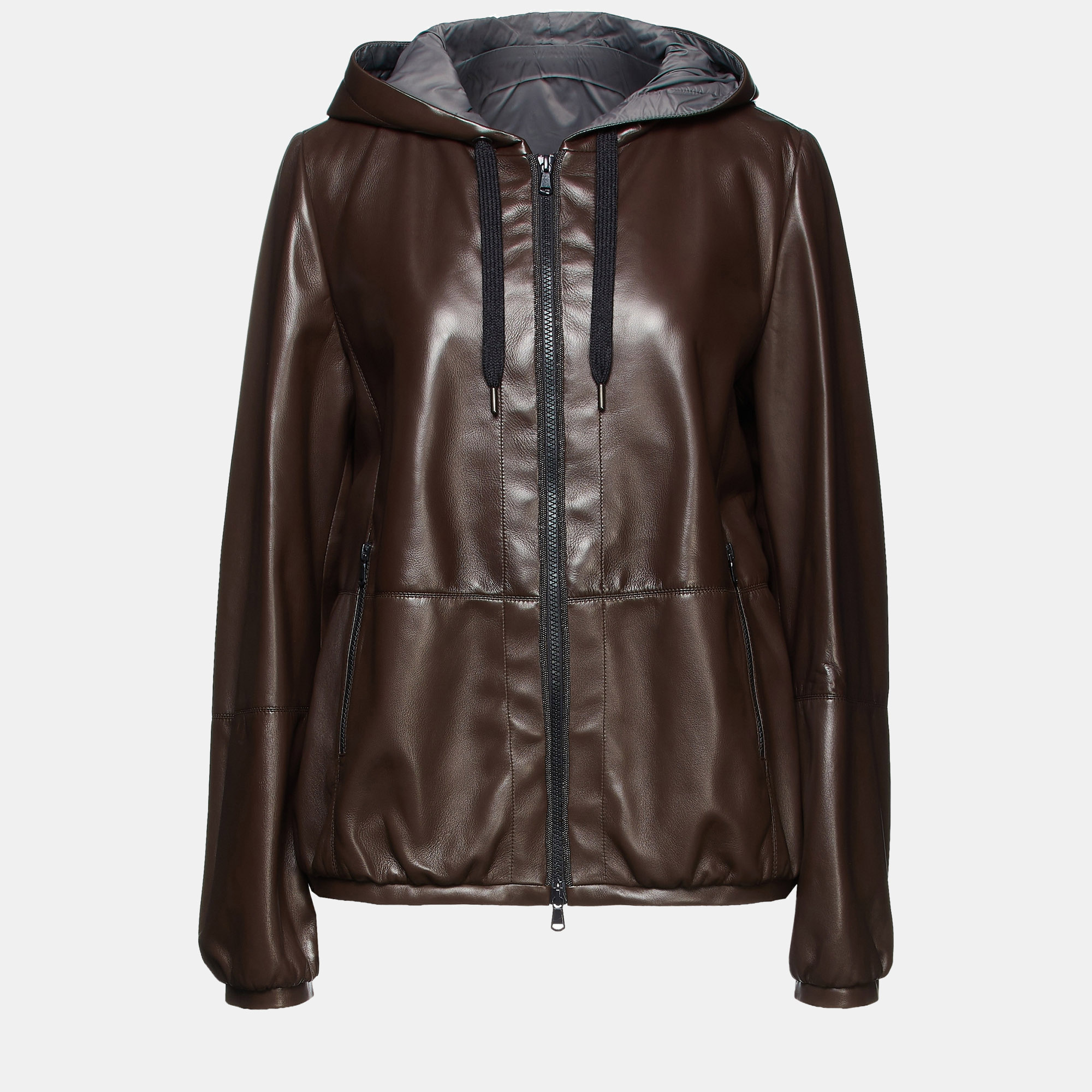

Brunello Cucinelli Brown Lambskin Leather Jacket  (IT 42