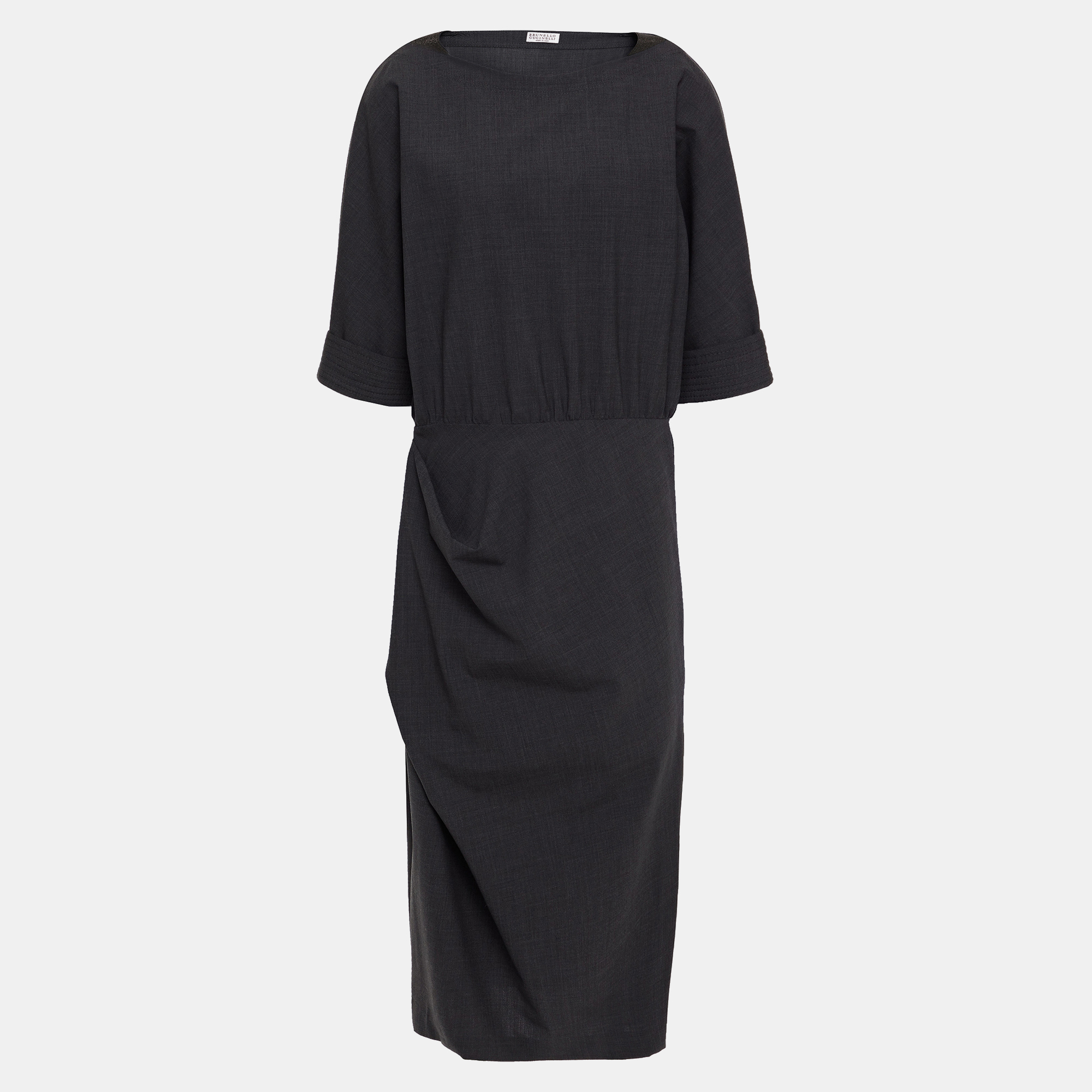 Pre-owned Brunello Cucinelli Virgin Wool Midi Dress Xs In Black
