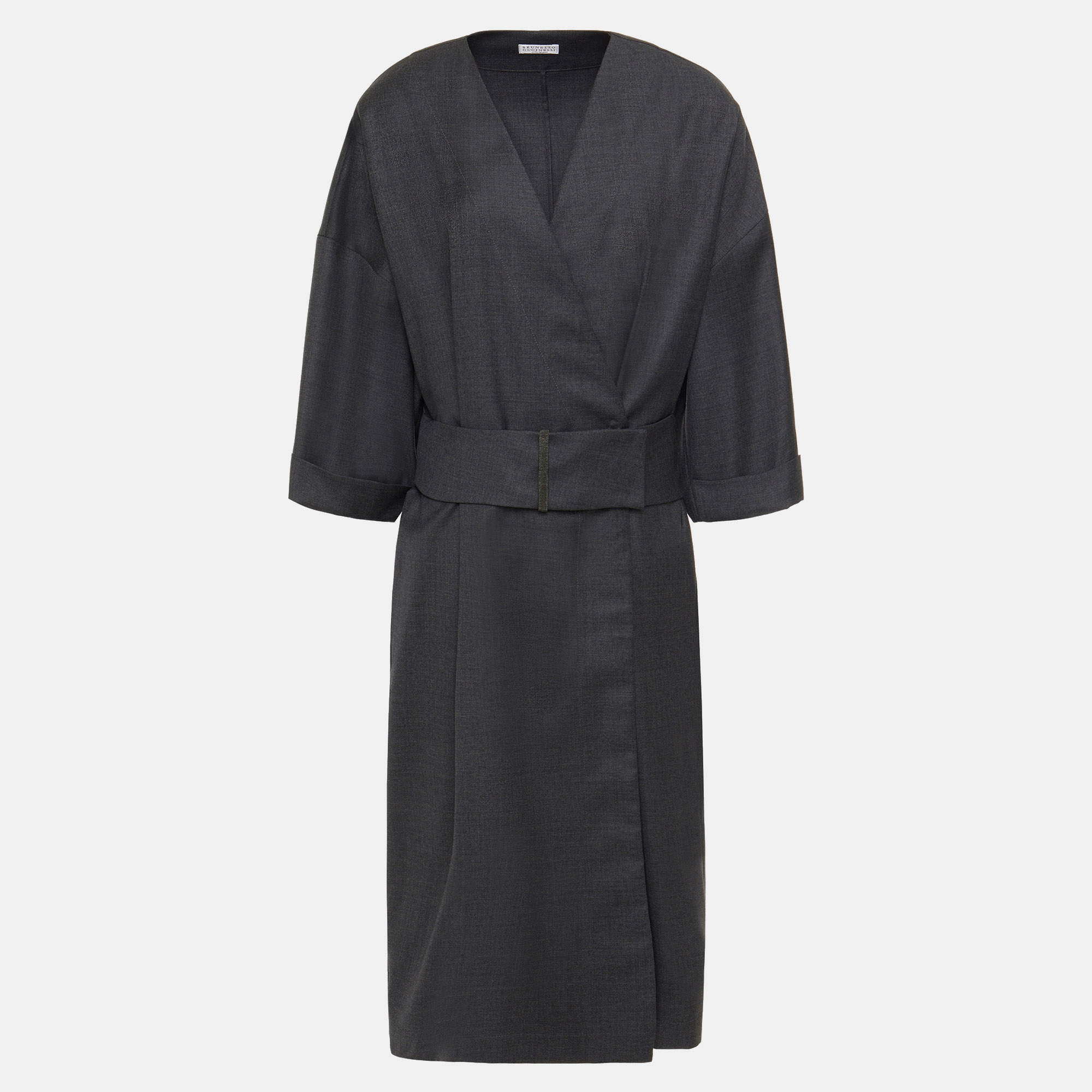 Pre-owned Brunello Cucinelli Virgin Wool Midi Dress M In Black