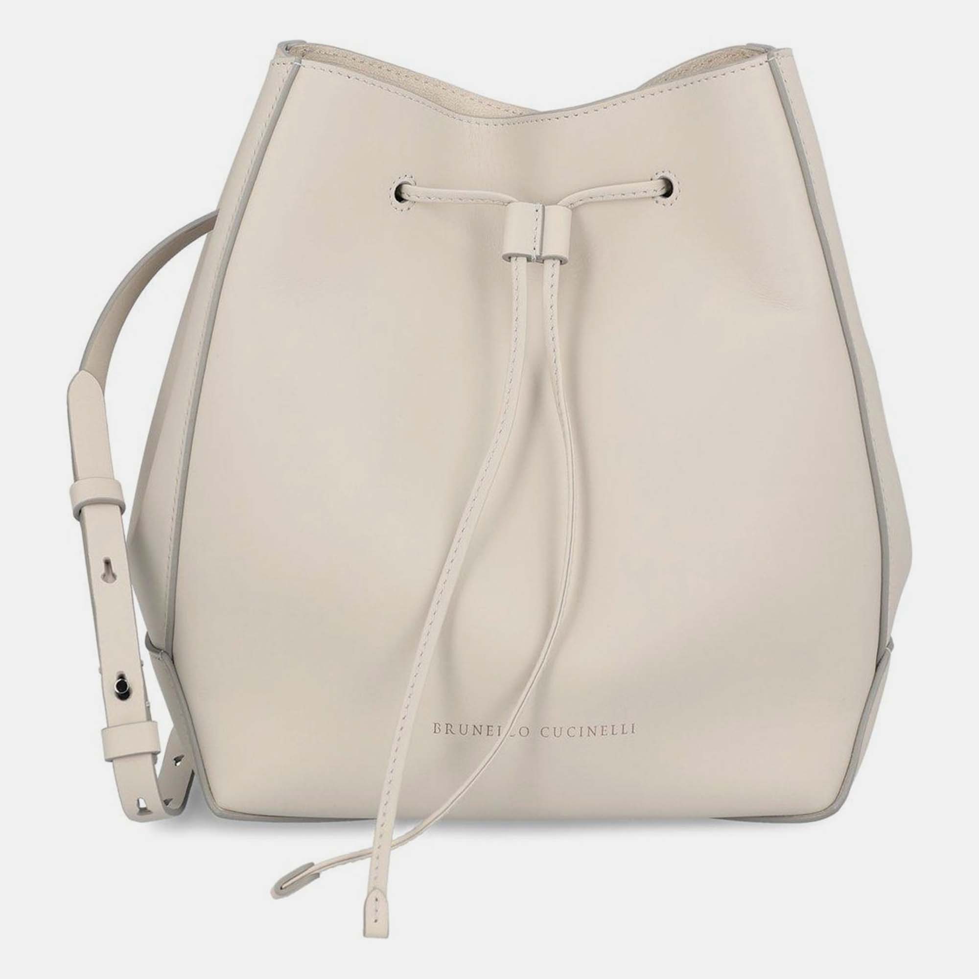 

Brunello Cucinelli White Leather BC Duo leather bucket bag