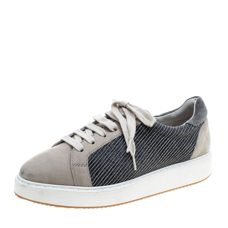 Brunello Cucinelli Beige Nubuck Paneled Platform Sneakers Size 40