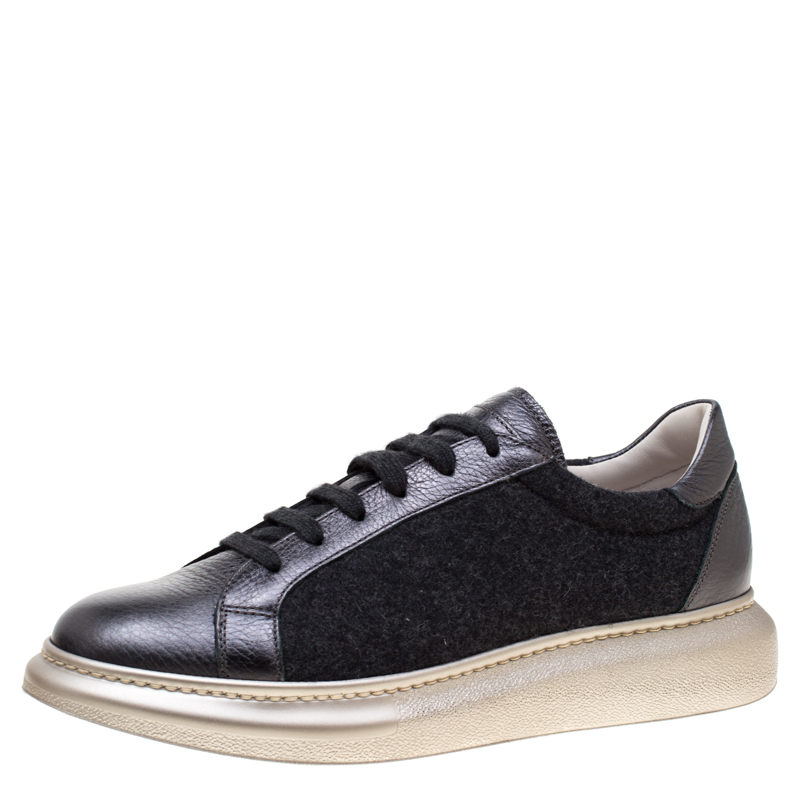 Brunello Cucinelli Dark Grey Wool And Leather Platform Sneakers Size 38