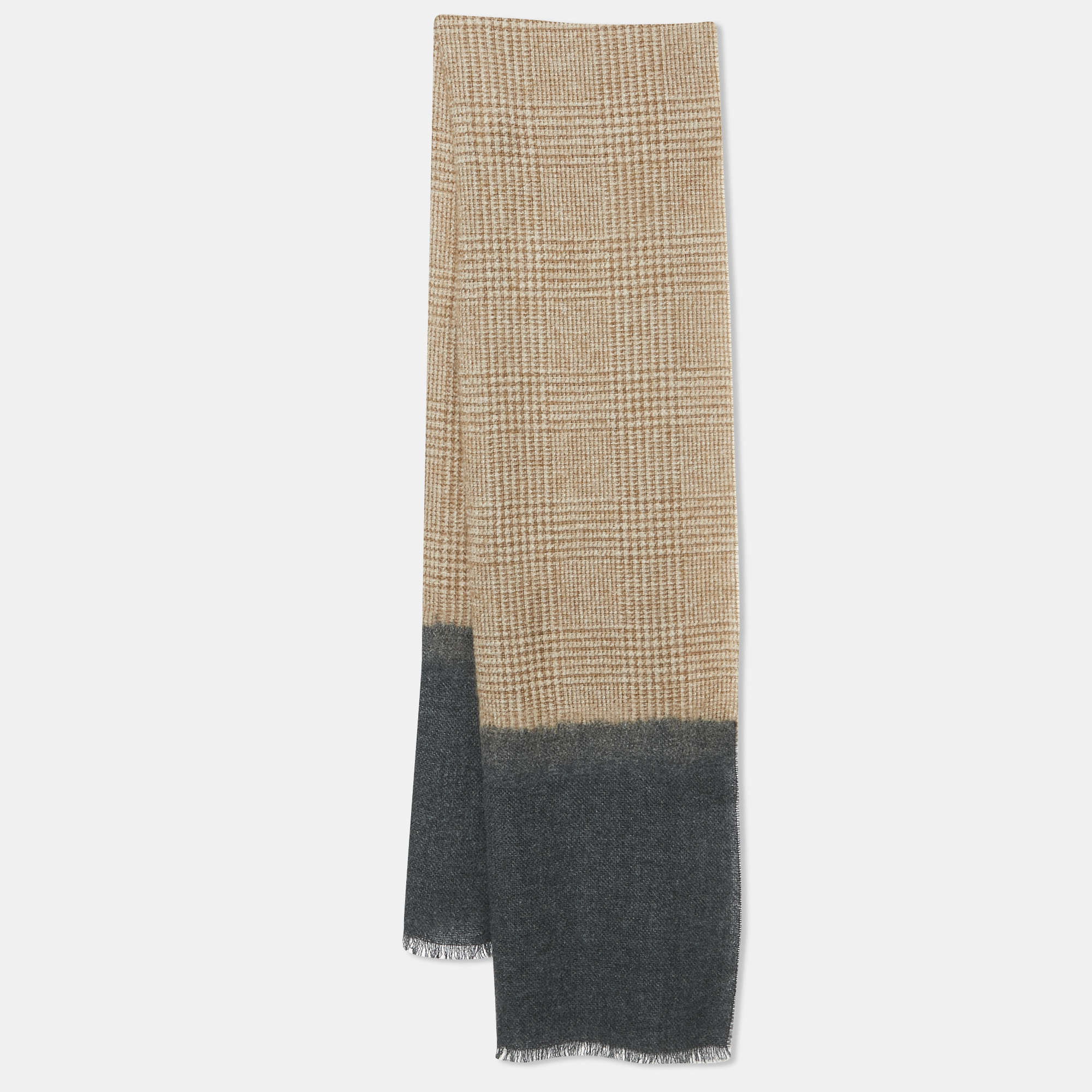 

Brunello Cucinelli Brown/Grey Checks Cashmere Blend Scarf