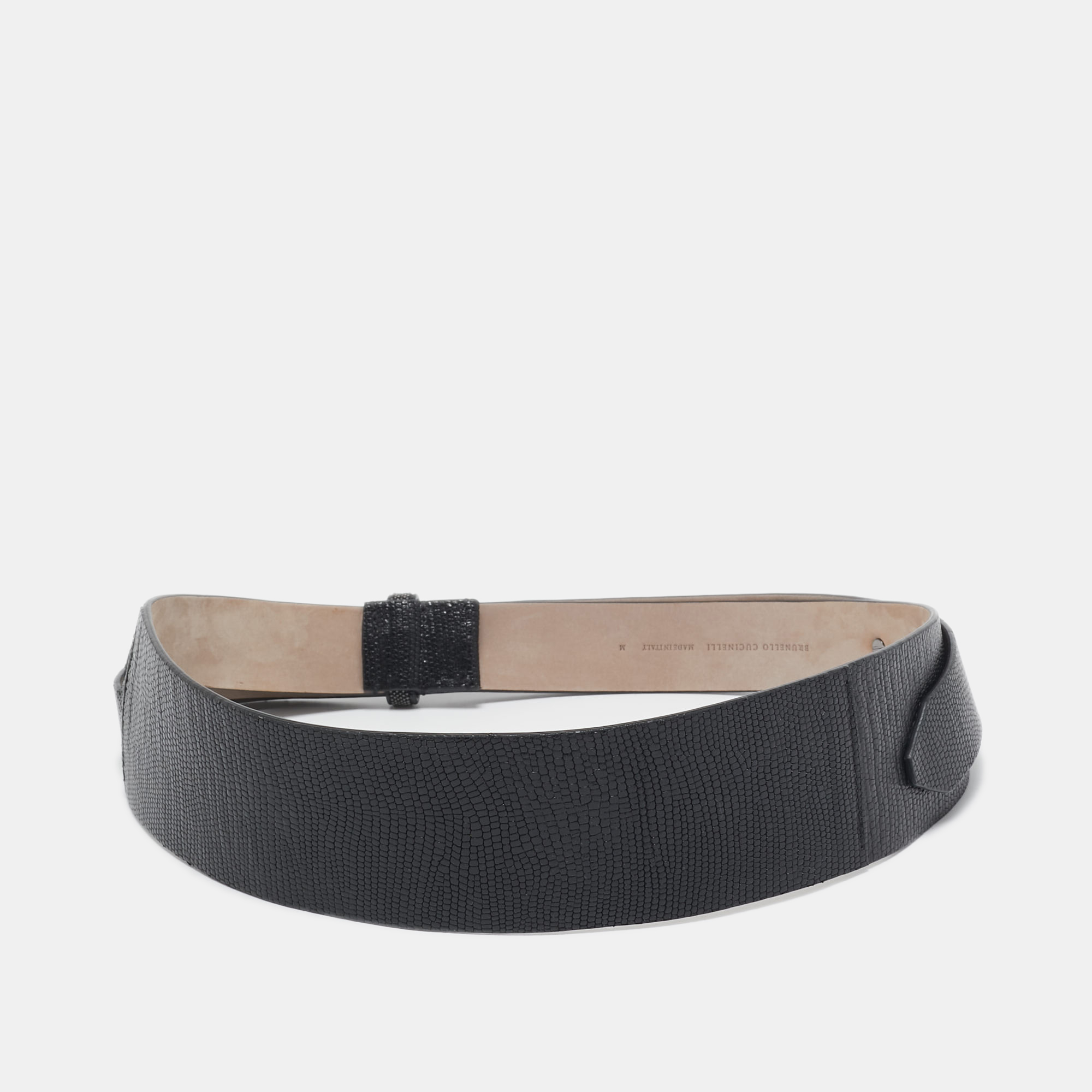 

Brunello Cucinelli Black Lizard Embossed Leather Waist Belt