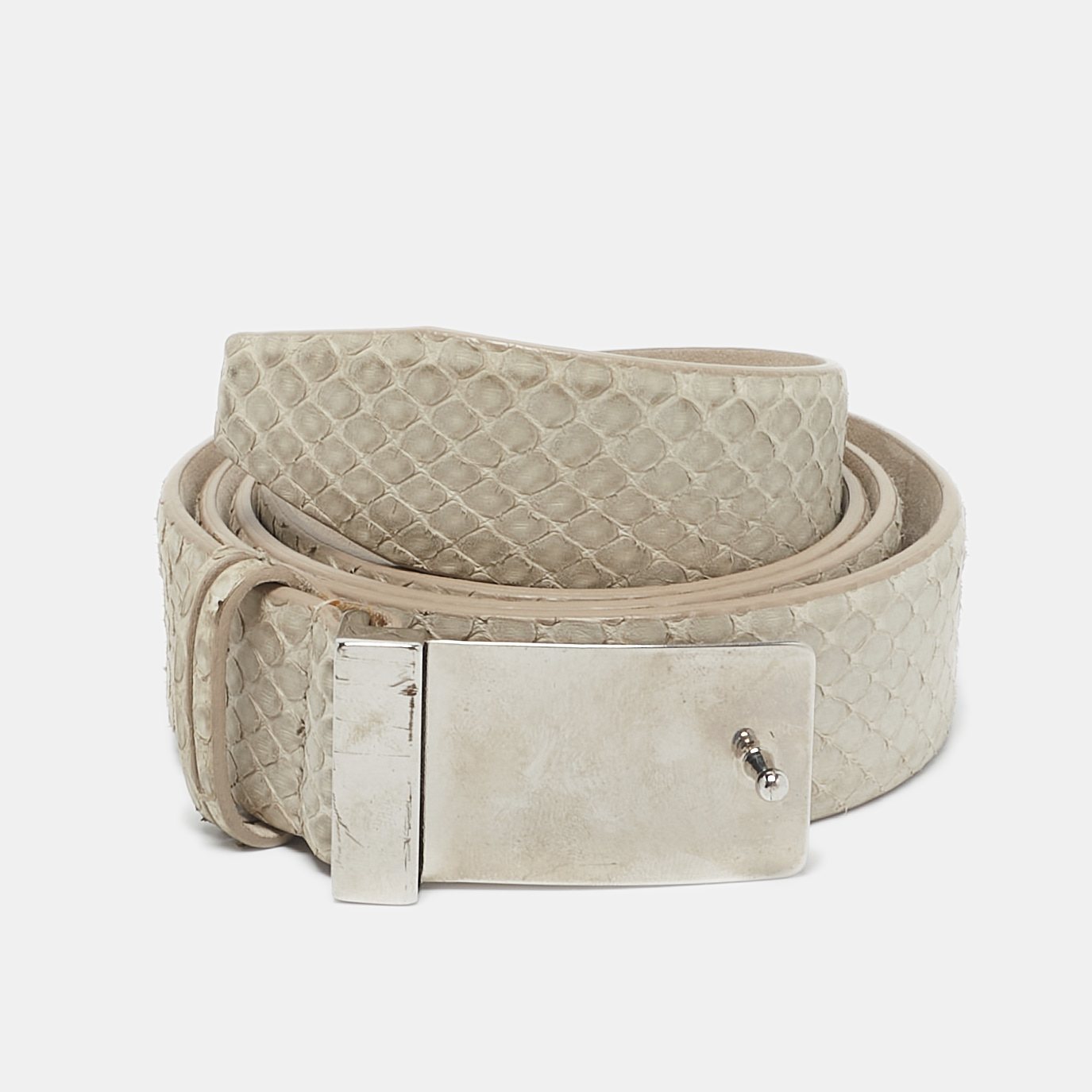 

Brunello Cucinelli Light Grey Snakeskin Buckle Belt