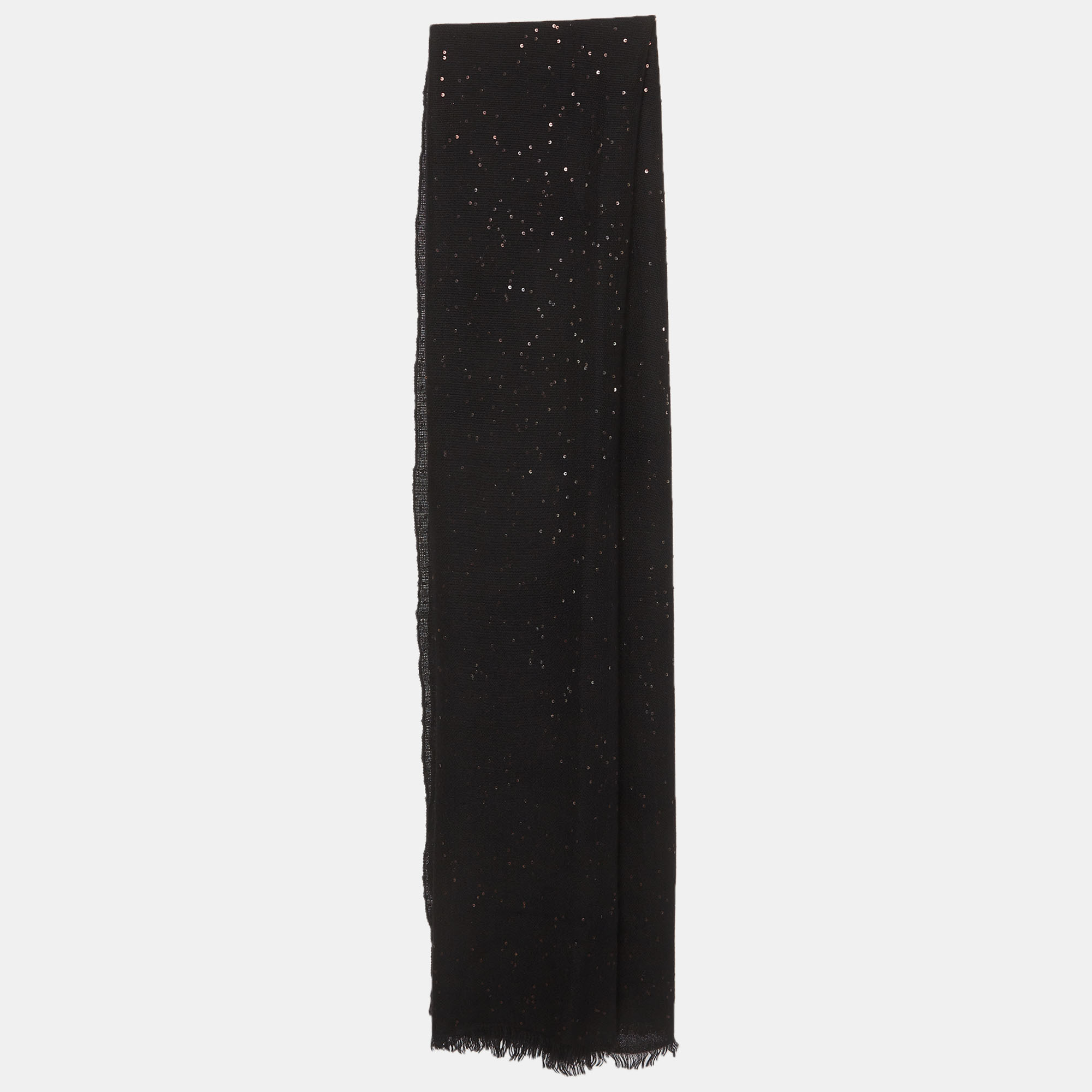 

Brunello Cucinelli Black Sequined Cashmere & Silk Diamond Yarn Scarf