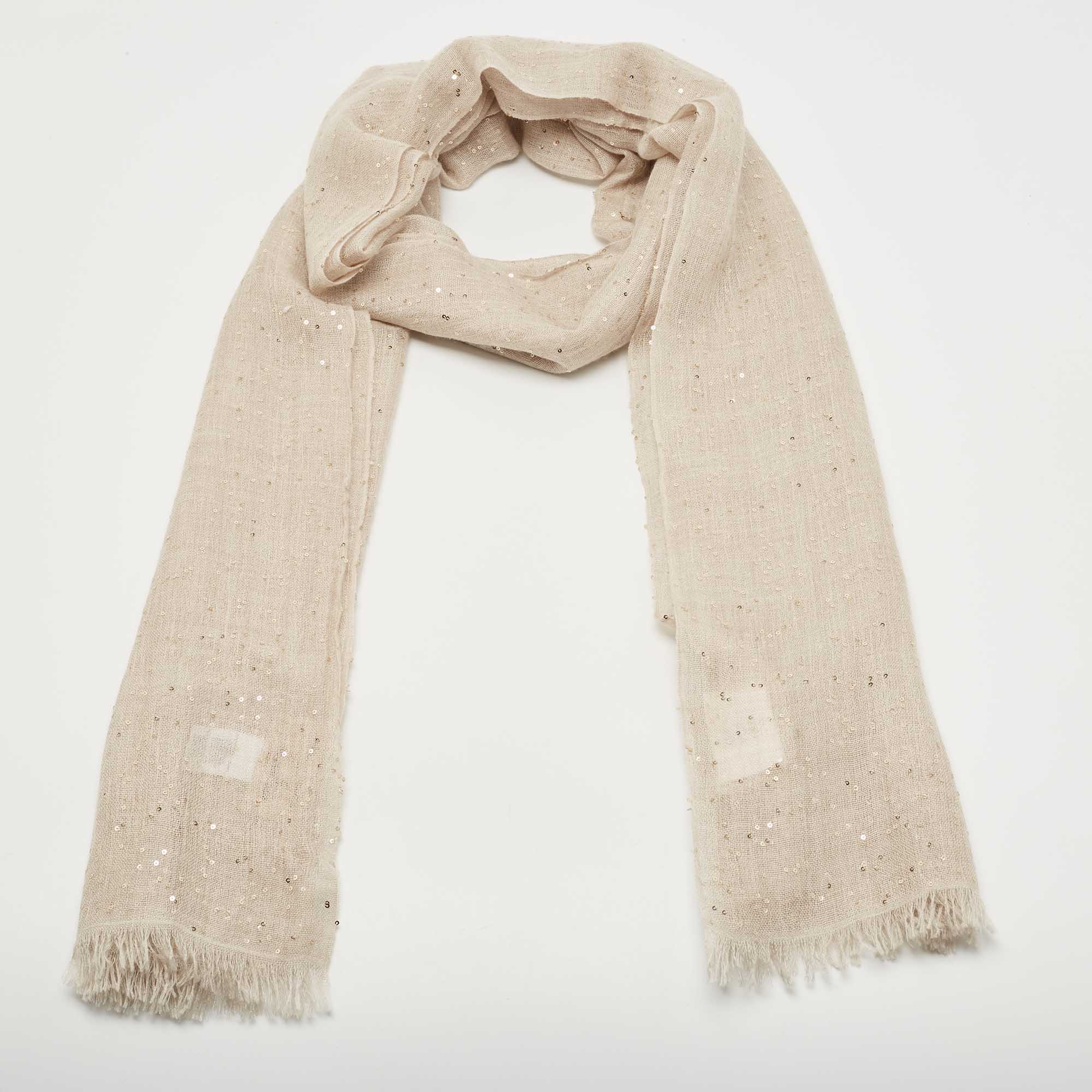 

Brunello Cucinelli Beige Sequined Cashmere & Silk Stole