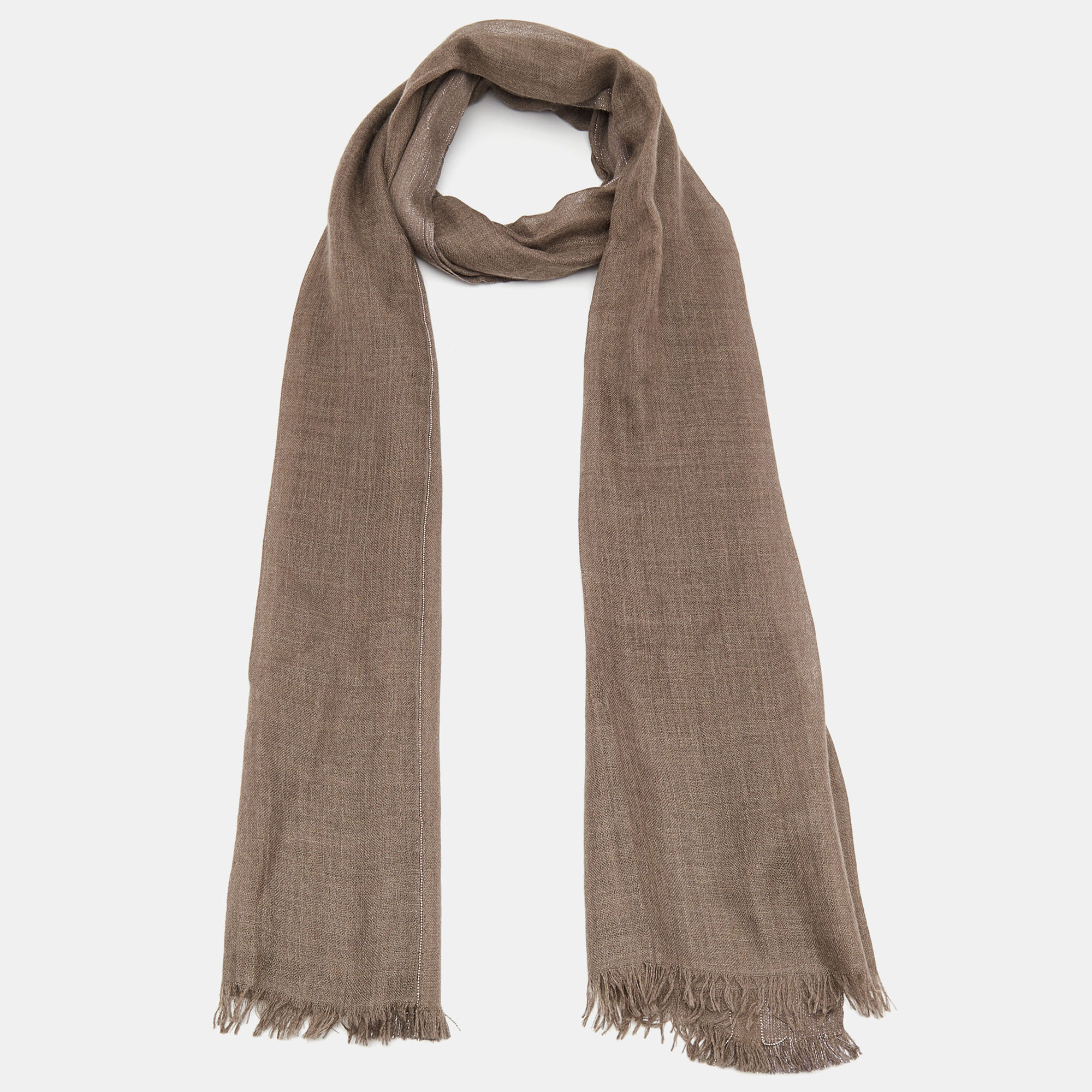 

Brunello Cucinelli Brown Cashmere Monili Detail Shawl