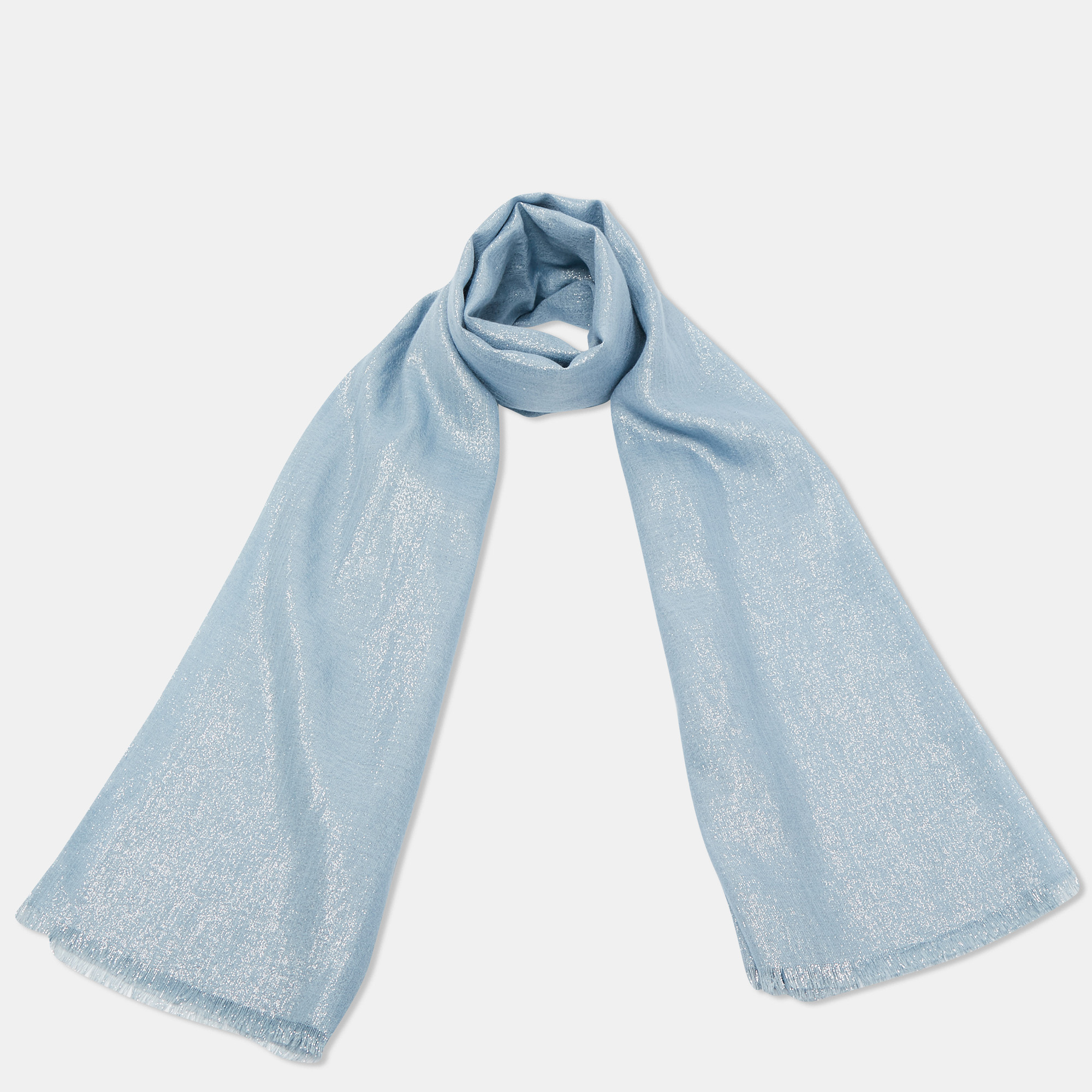 

Brunello Cucinelli Blue Lurex Detail Cashmere Blend Scarf