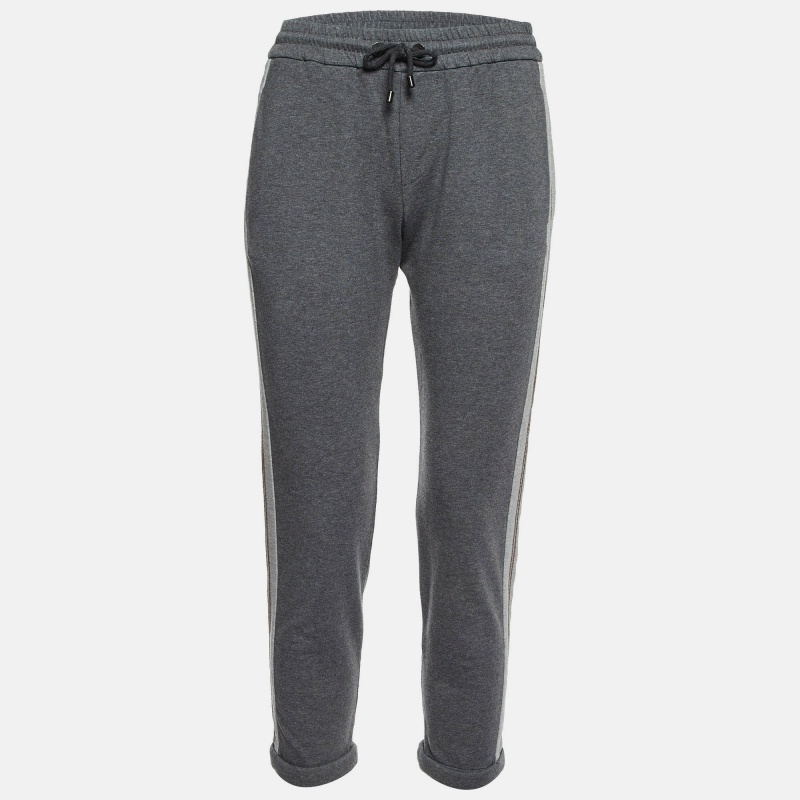 Pre-owned Brunello Cucinelli Grey Cotton Knit Trackpants Xs