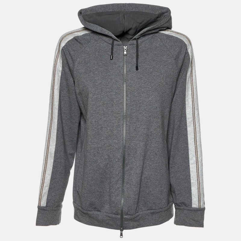 

Brunello Cucinelli Grey Cotton Knit Zip-Up Hoodie S