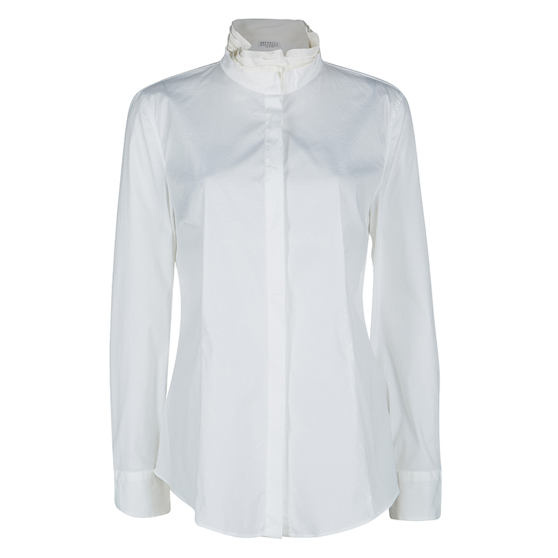 Brunello Cucinelli White Ruffled Collar Detail Long Sleeve Shirt XXL
